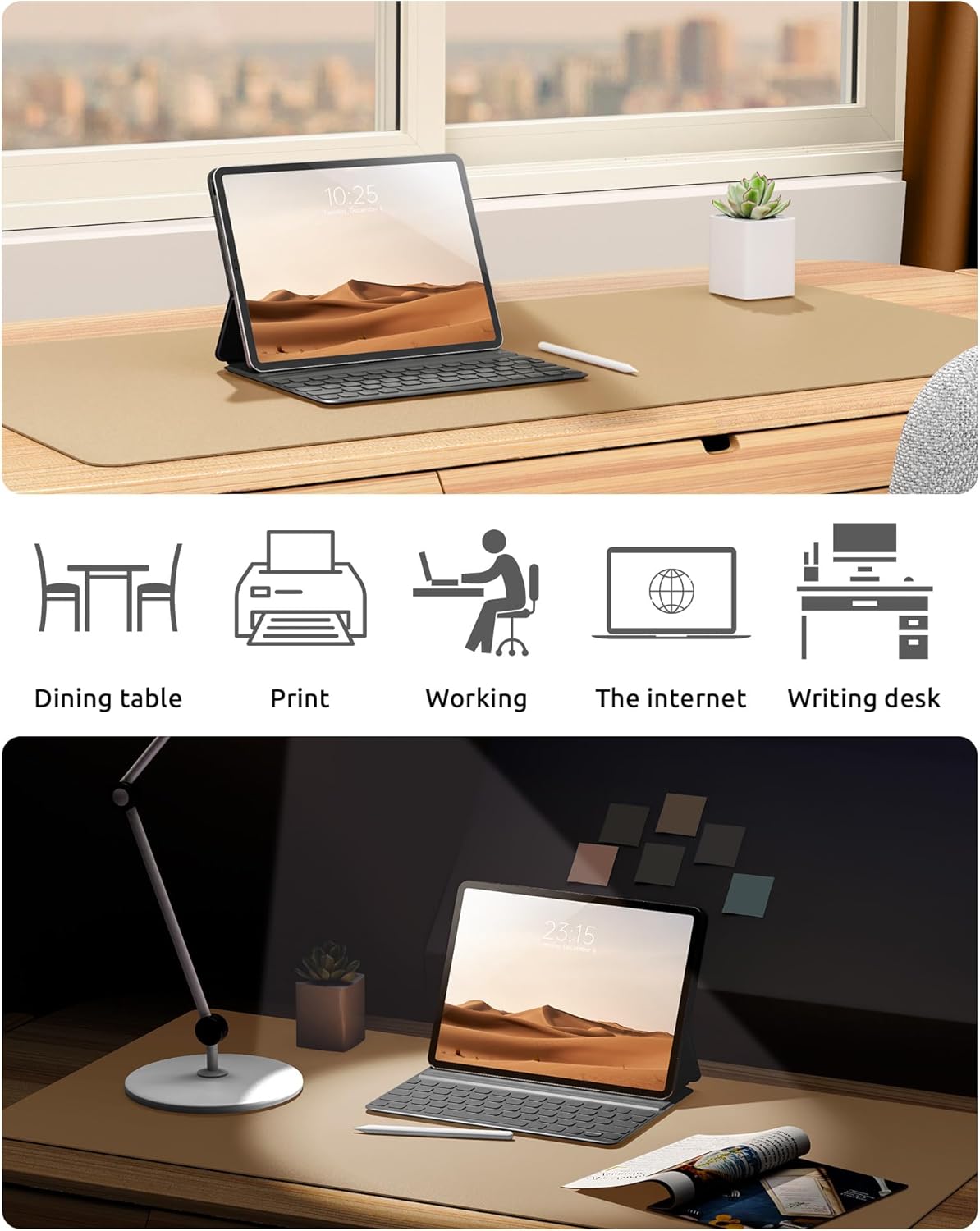 YSAGi Leather Desk Protector, Office Mat, Large Mouse Mat, Non-Slip PU Leather Blotter, Laptop Desk, Waterproof Writing Pad for Office and Home (Latte, 35.4" x 17")