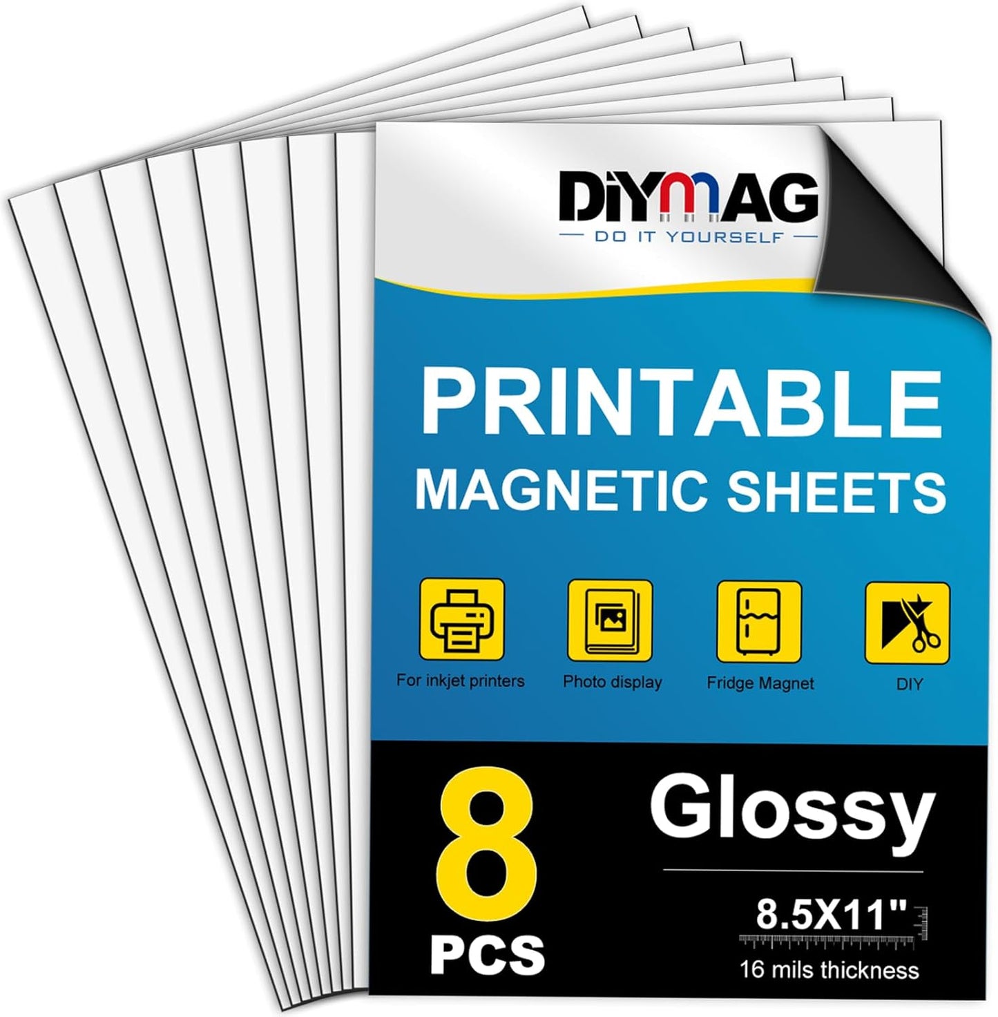 DIYMAG Printable Magnetic Sheets, 8Pcs 8.5 x 11 Inch Flexible Magnet Sheets Glossy Non Adhesive Magnetic Paper for Inkjet Printer Photo DIY Crafts