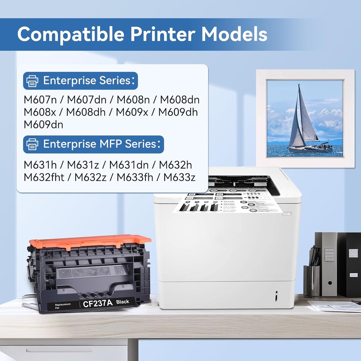 MYTONER 37A CF237A Black Toner Cartridge Compatible Replacement for HP 37A 37X CF237A CF237X for Enterprise M607n M607dn M608n M608dn M609x MFP M632 M631 M633fh Printer (1 Pack)