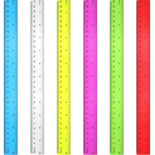 30 Pack Clear Ruler Plastic Rulers 12 Inch Transparent Assorted Color Kids Ruler Bulk for School with Centimeters Millimeter and Inches, Measuring Tools for Student School Office Home