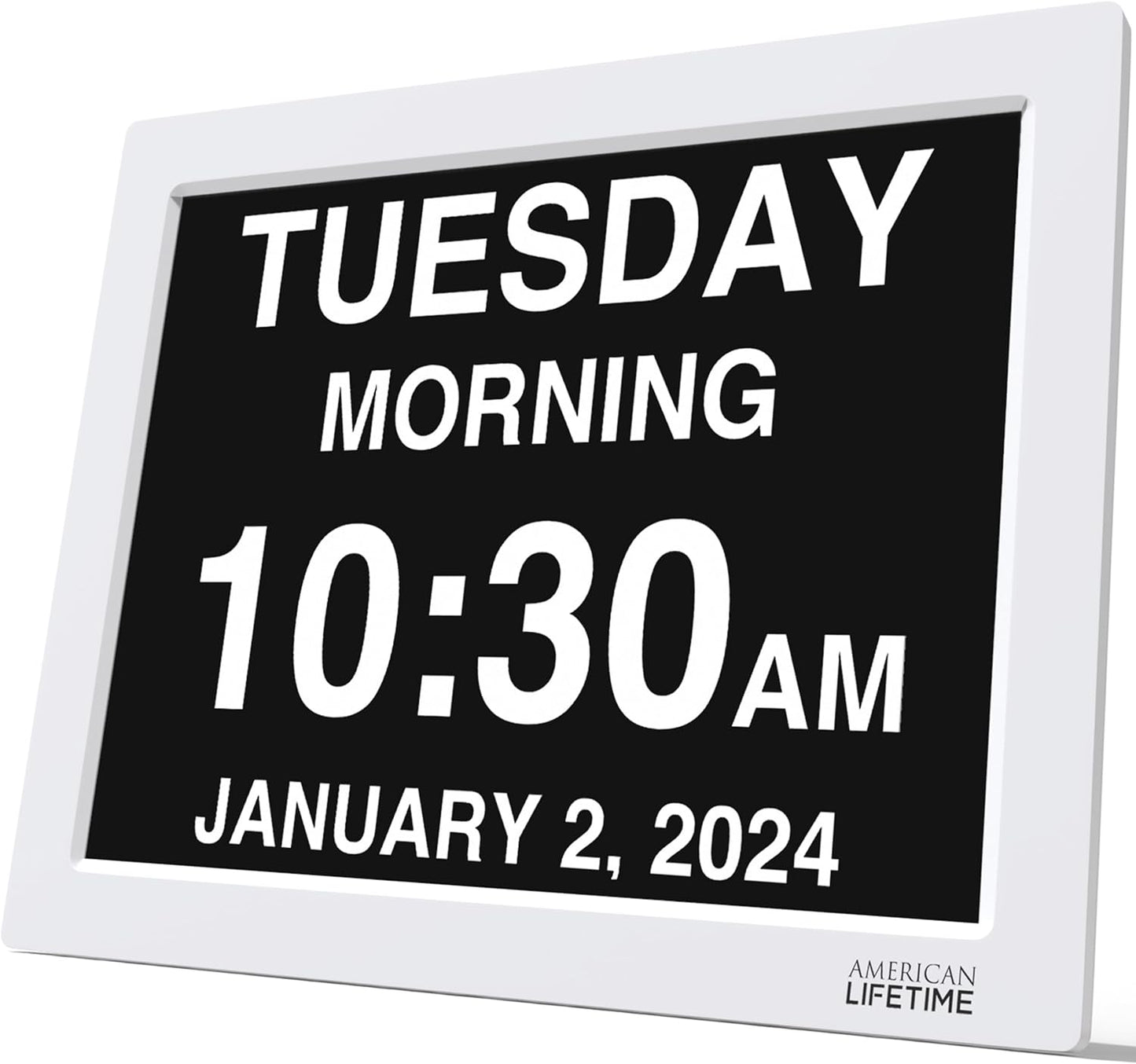 American Lifetime 【New 2024 Dementia Clock Large Digital Clock for Seniors, Digital Clock Large Display, Custom Alarms, Clock with Day & Date for Elderly, Large Number Digital Clock White, 15 Inch