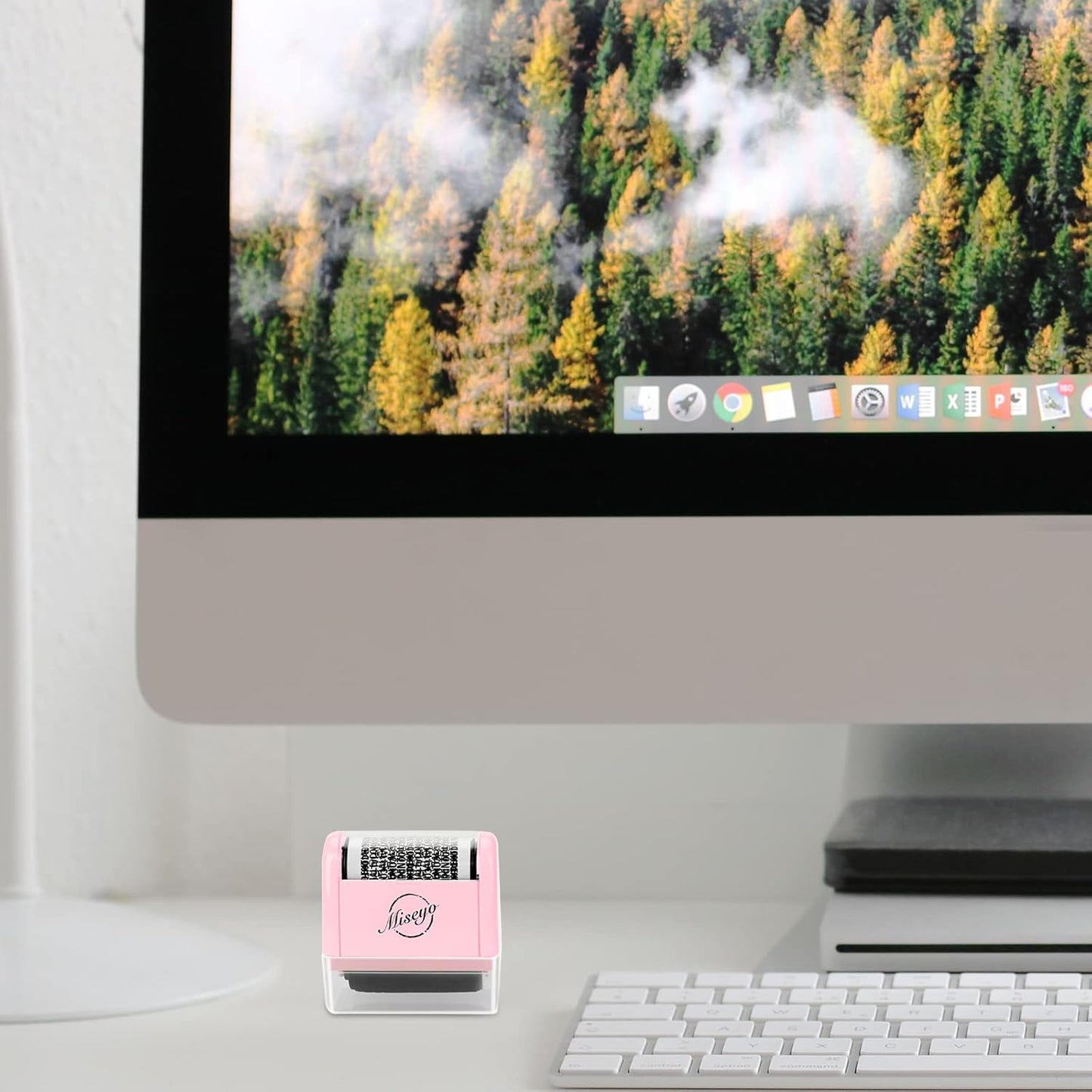 Miseyo Wide Identity Theft Protection Roller Stamp Set - Pink (3 Refill Ink Included)