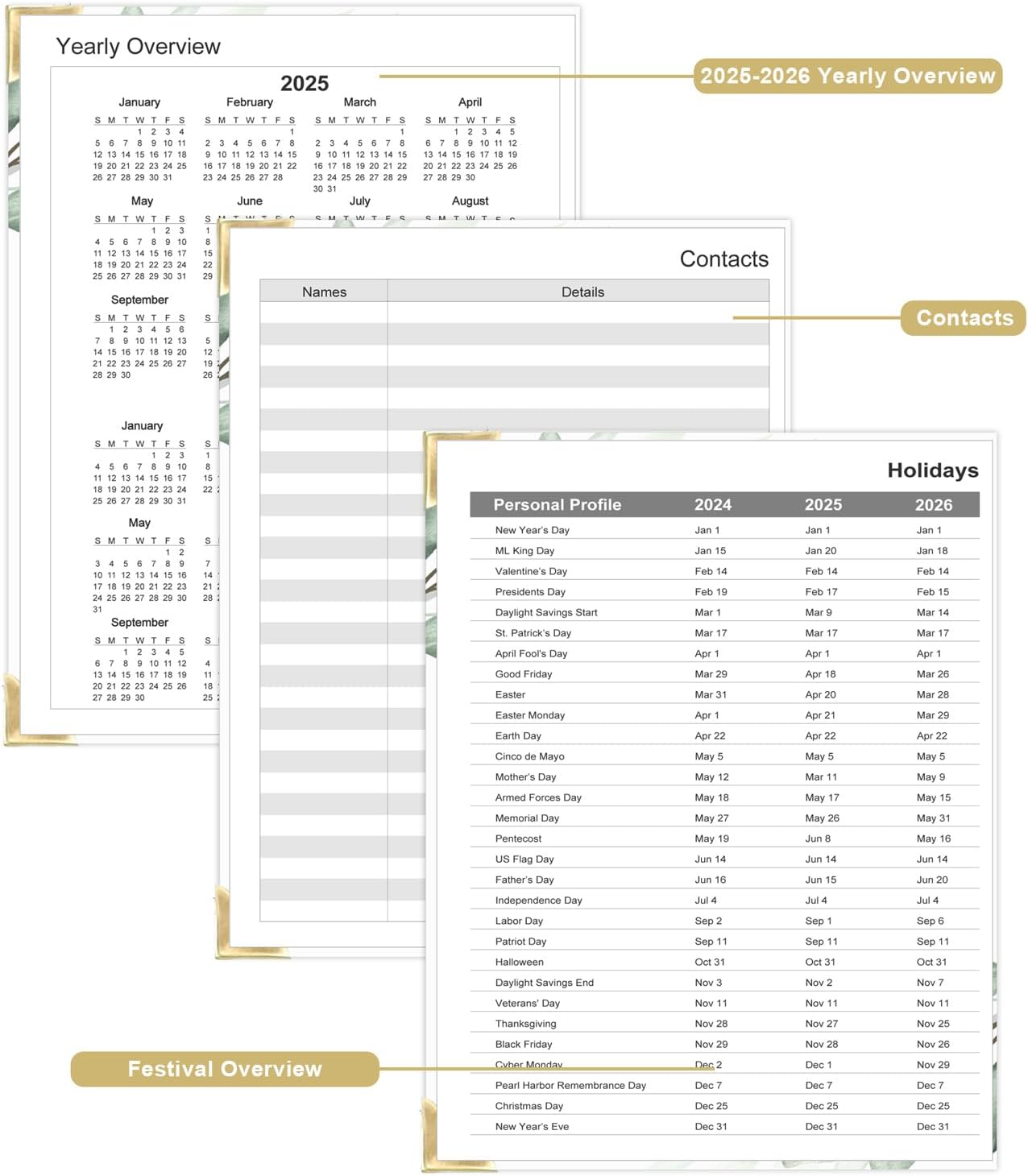 Undated Daily Monthly Planner for 2025 2026 - A4 To Do List with Hourly Schedule, Hardcover Spiral Bound Daily Planner to Increase Focus, Stylish School/Office Supplies, 8.5" x 11", Green Leaf