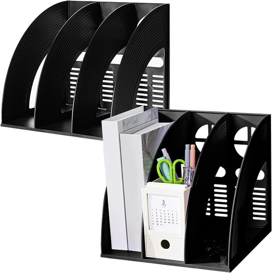 SAYEEC 2 Pack Magazine File Holder for Desktop 3 Compartment Binder Folder Notebook Standing Organizer Office Racks Black Holds Documents for School Working