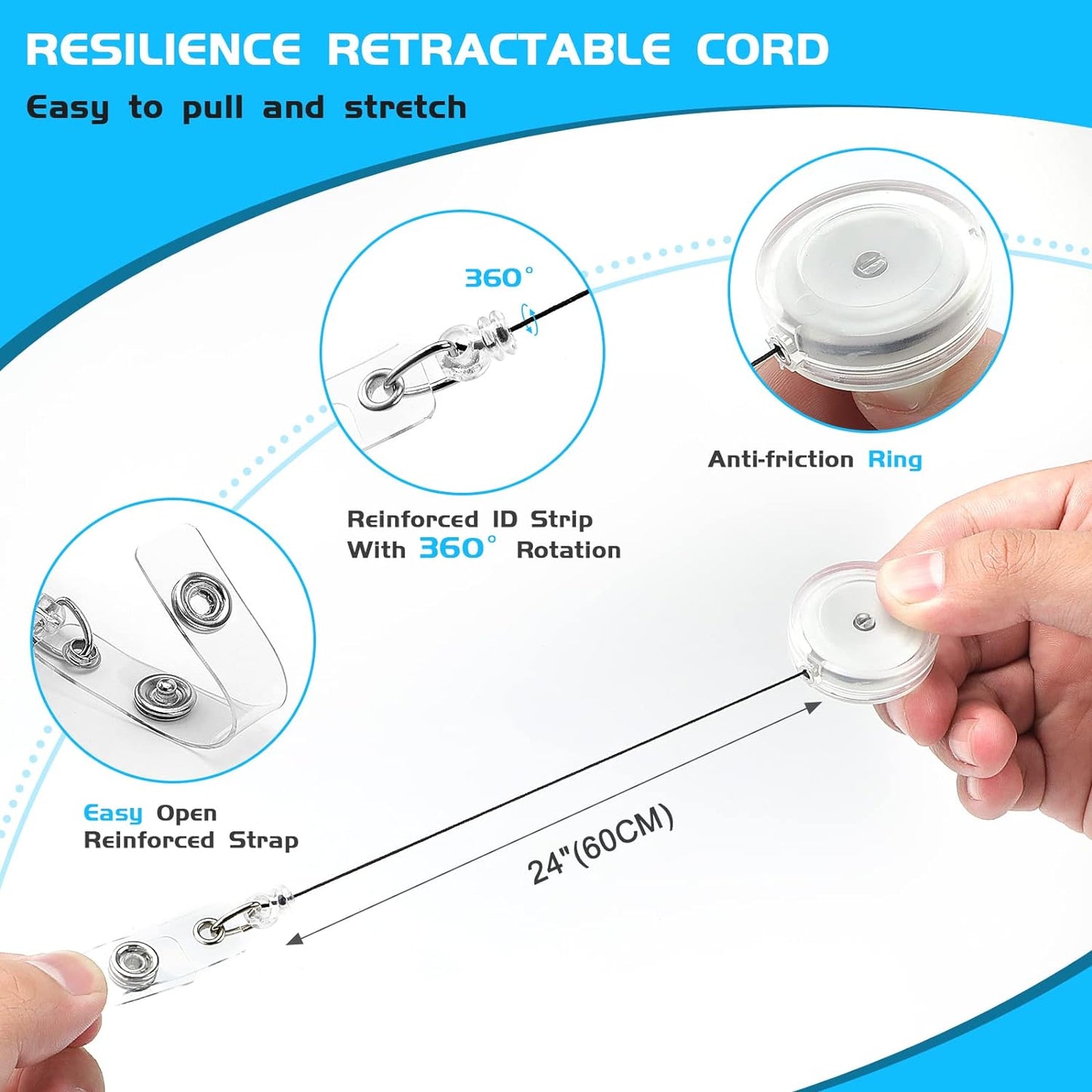 50 Pack Badge Reels Retractable with Swivel Alligator Clip Retractable Badge Holder Reels for Students, Teachers, Office Workers (Translucent Clear)