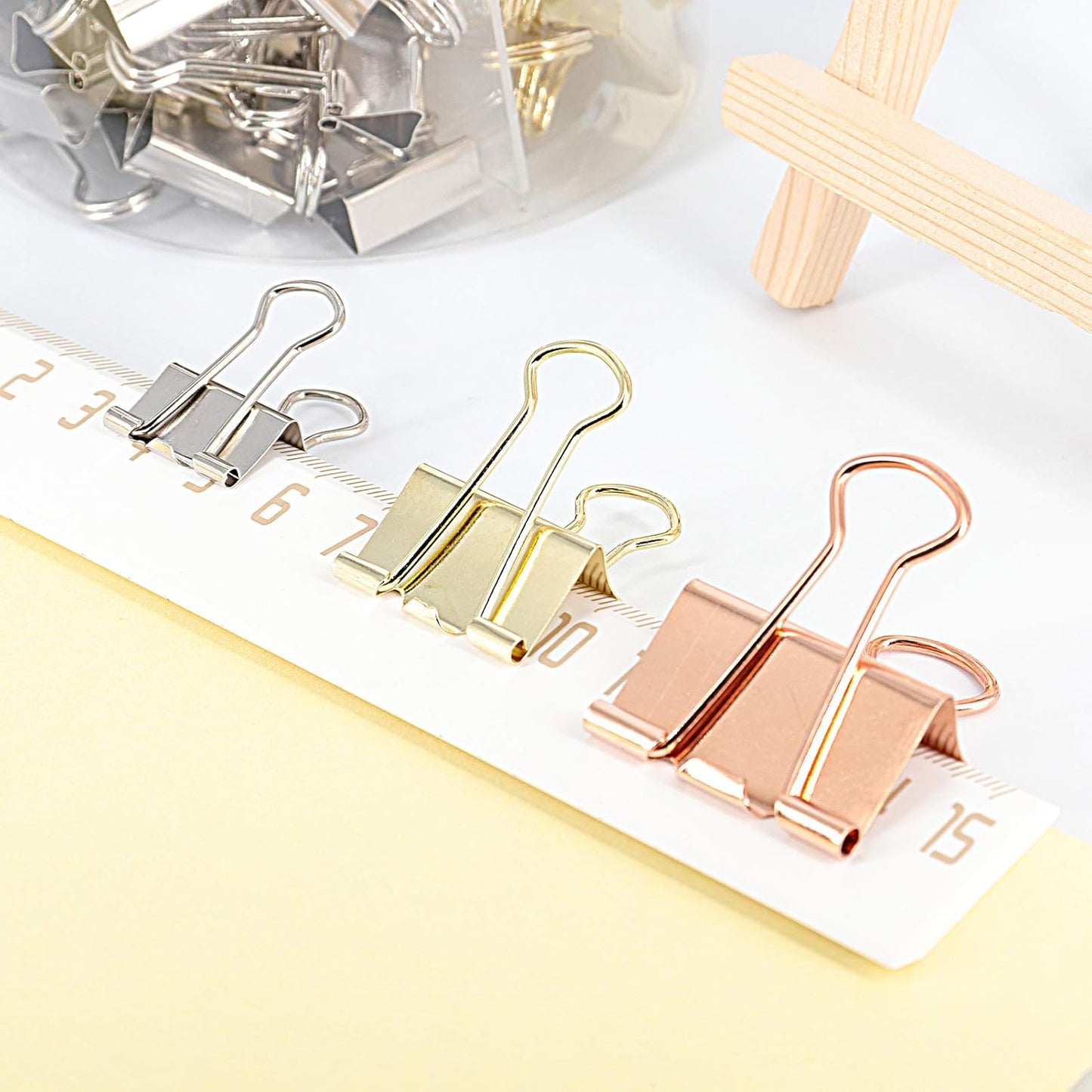 Office Binder Paper Clips Assorted Sizes Set (Small, Medium, Large) Multicolored (Rose Gold, Gold, Silver), 42 Pack