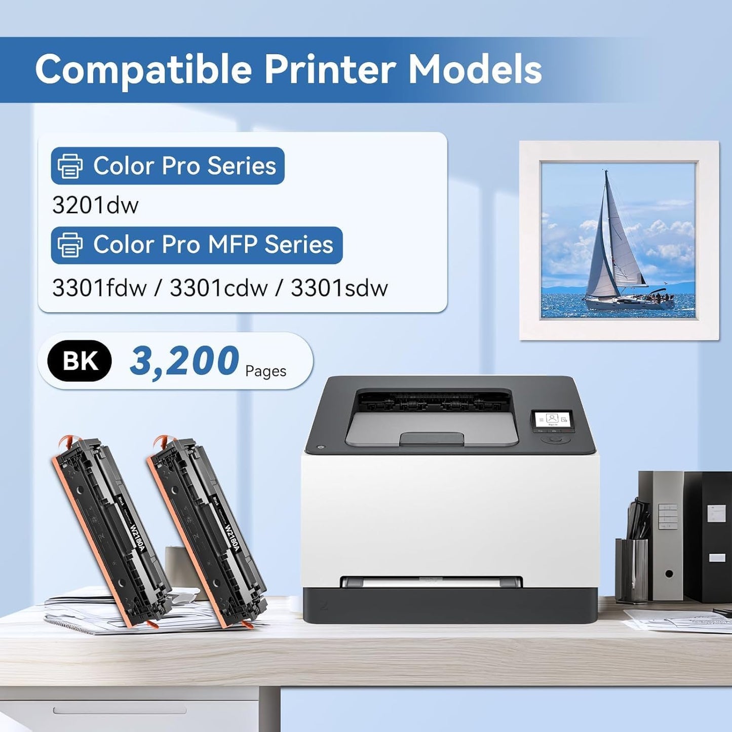 MYTONER Compatible Toner Cartridges (NO CHIP) Replacement for HP 218X 218A W2180X W2180A Black Toner for Color MFP 3301fdw 3301cdw 3301sdw Pro 3201dw Printer High Yield Ink, 2Black