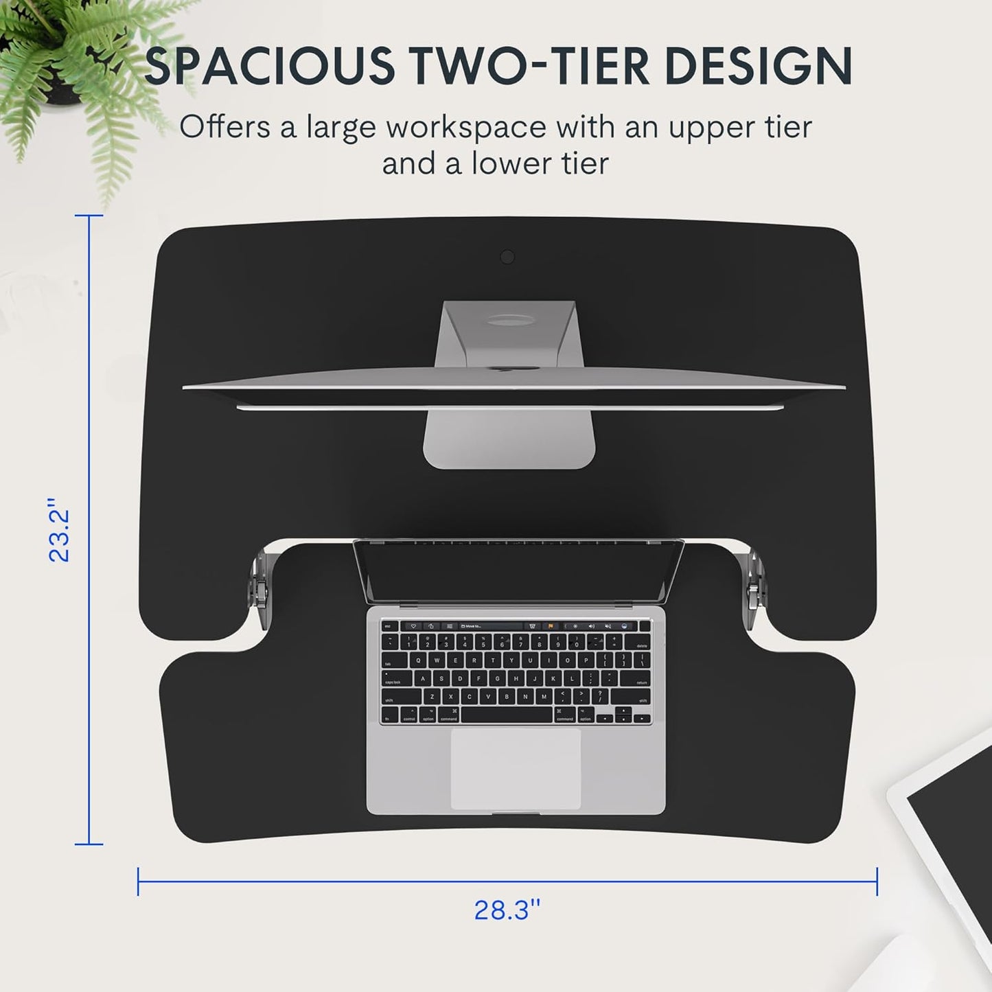 FLEXISPOT 28'' Black Height Adjustable Standing Desk Converter Sit-to-Stand Desk Riser with Wide Keyboard Tray Workstation for Home and Office