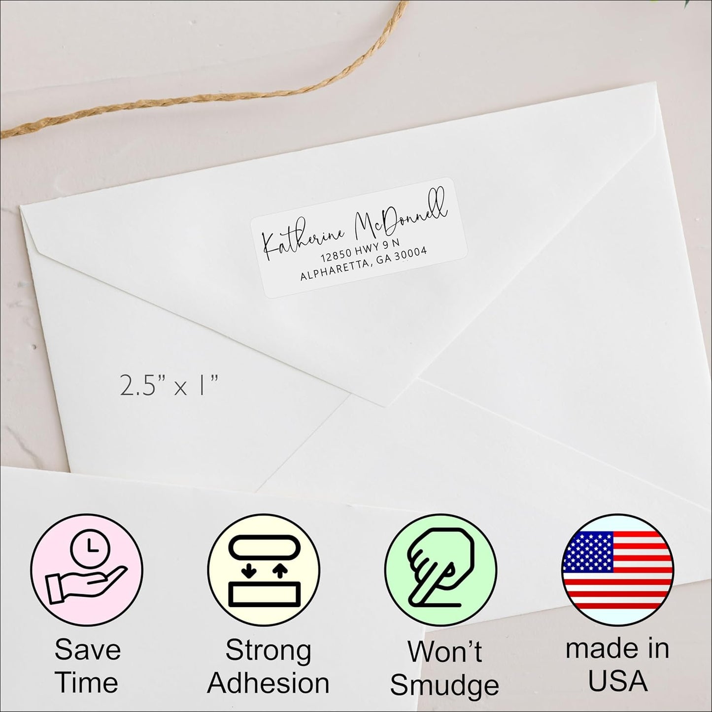 White Address Labels - Personalized Name Stickers, Custom Printed Return Mailing and Shipping Labels for Envelopes, Packages, Business, Home Use (Signature)