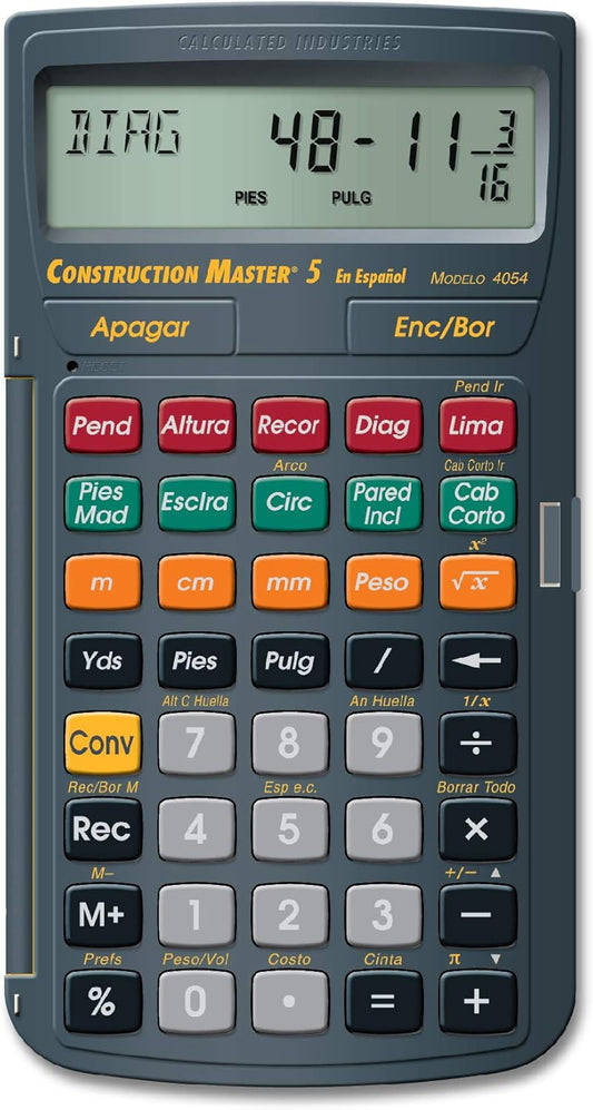 Calculated Industries 4054 Construction Master 5 en Espanol Construction Feet-Inch-Fraction Calculator for Carpenters [Calculadora de construcción con pies, pulgadas y fracciones para carpinteros]