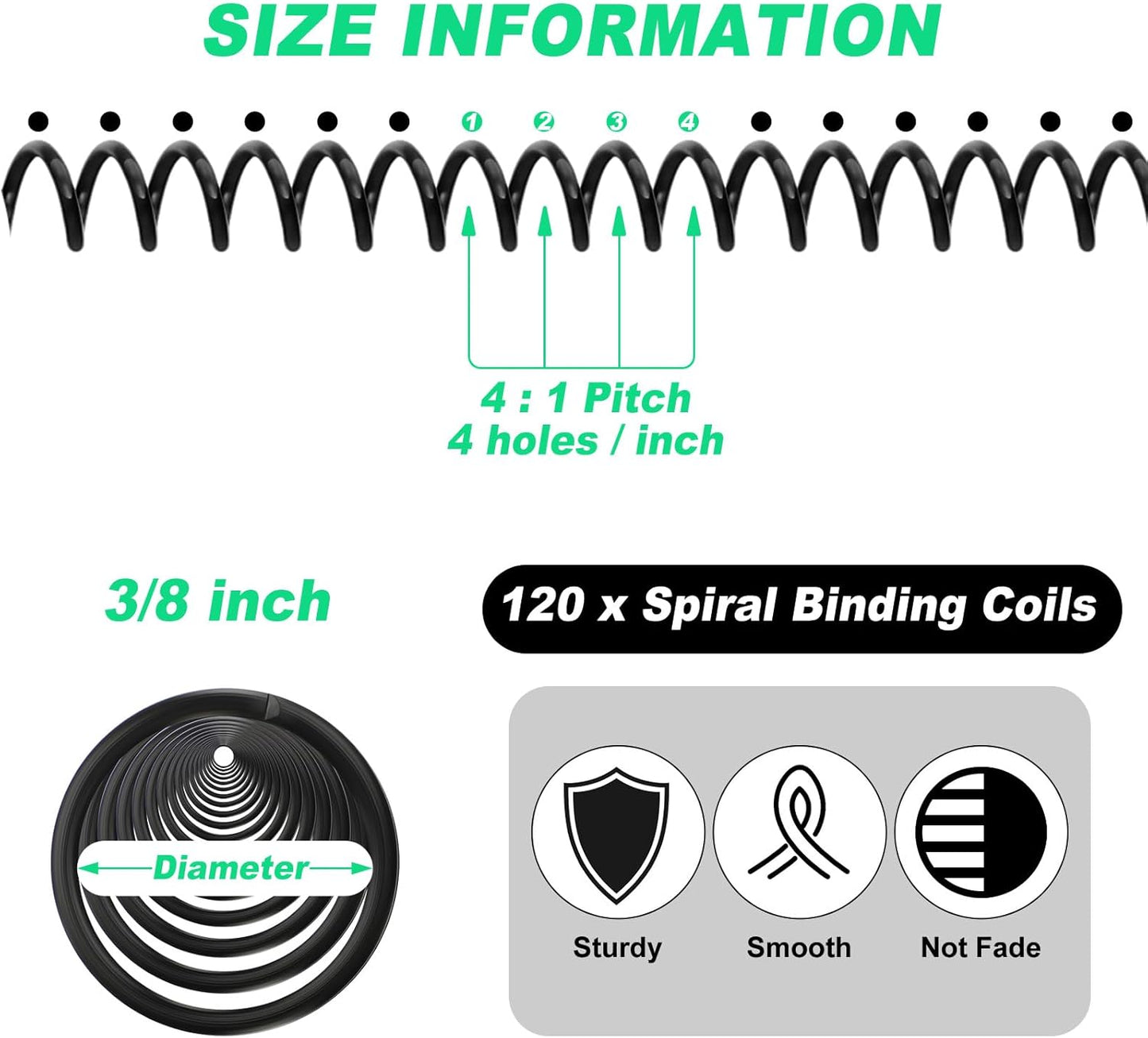 Leinuosen 120 Pack Plastic Spiral Binding Coils Kit Spirals Multi Size Coils for Binding Binder Combs Spines(3/8 Inch,Black)
