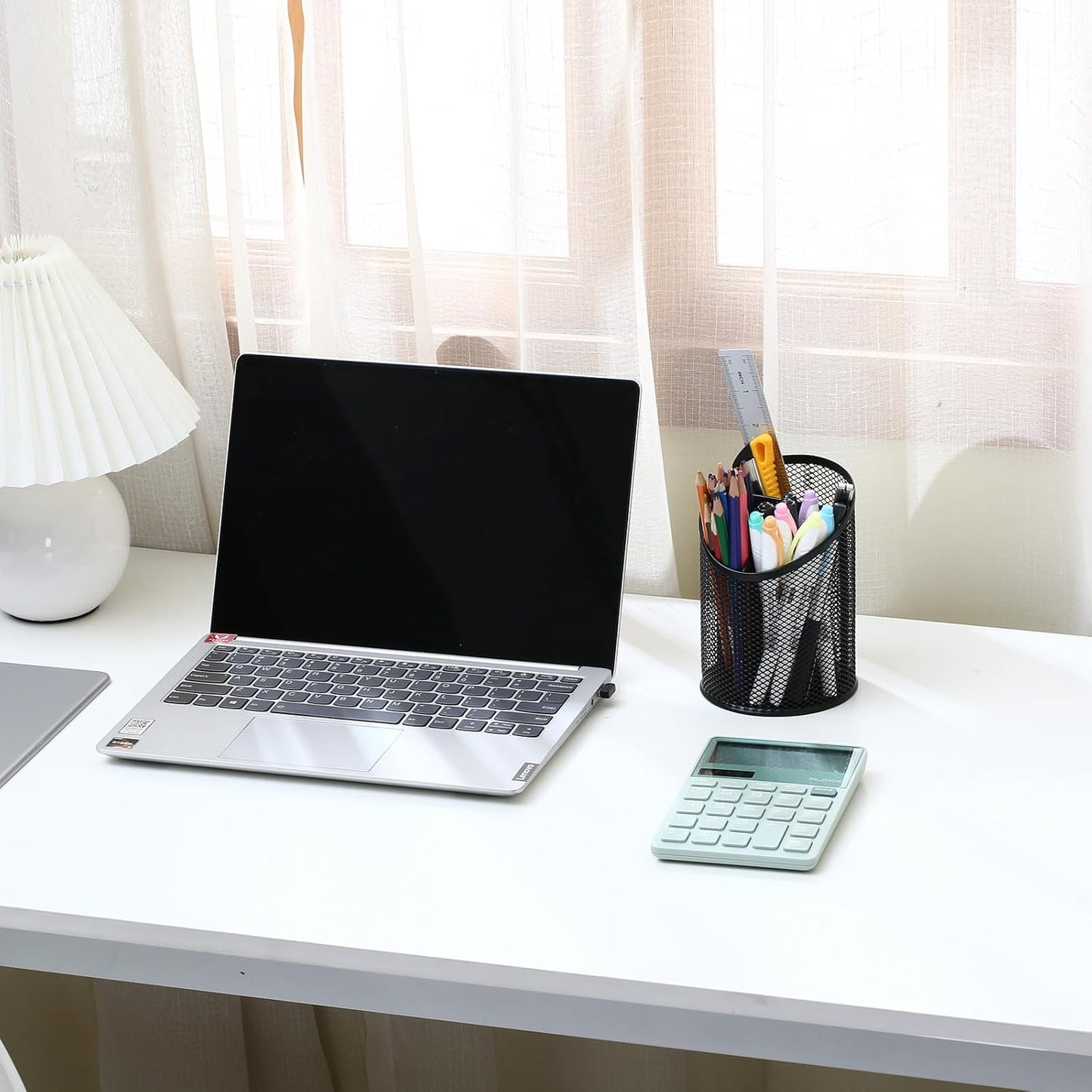 Nicunom 4 Pack Pen Holder Mesh Pencil Holder Round Pen Cup for Desk, 3 Compartments Desktop Pencil Organizer for Office Home School, Black