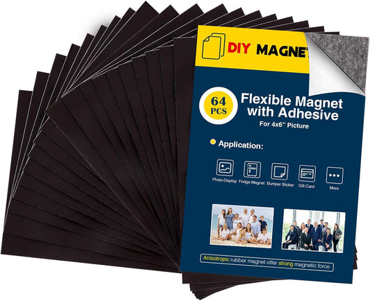 Magnetic Sheets with Adhesive Backing for Fridge 4x6 Pictures Magnets (Bulk Pack of 64),Adhesive Photo Magnets for Home/Classroom/Office/DIY Fridge Magnets