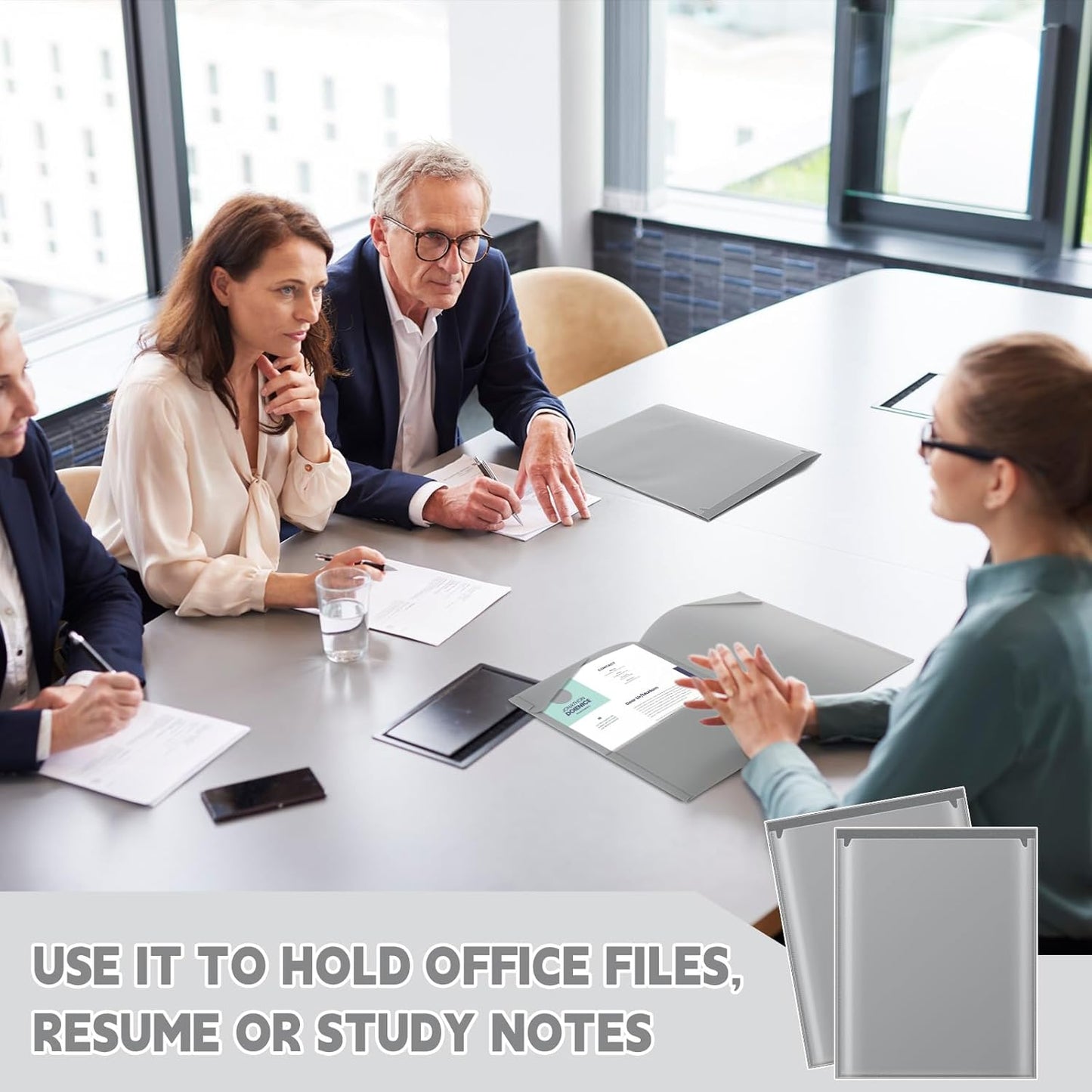 Henoyso 36 Pcs Plastic Folders with Clear Front Pockets Heavy Duty File Folders with 2 Pockets and Card Slot for Student Communication School Office Presentation Report (Dark Gray)