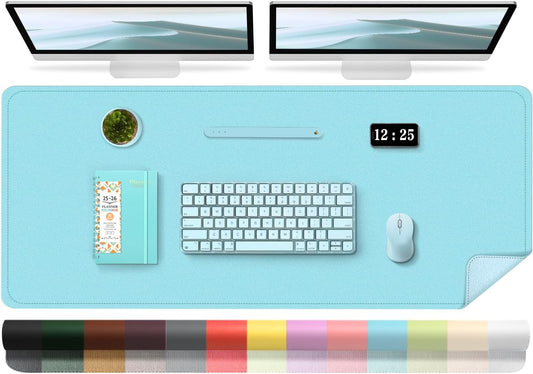 Large Desk Pad 47.2" x 17", Leather Desk Mat Protector, Non-Slip PU Leather Desk Blotter Pad, Large Mouse Keyboard Mat, Waterproof Desk Cover Pad for Office & Home(Aqua Frost Blue)