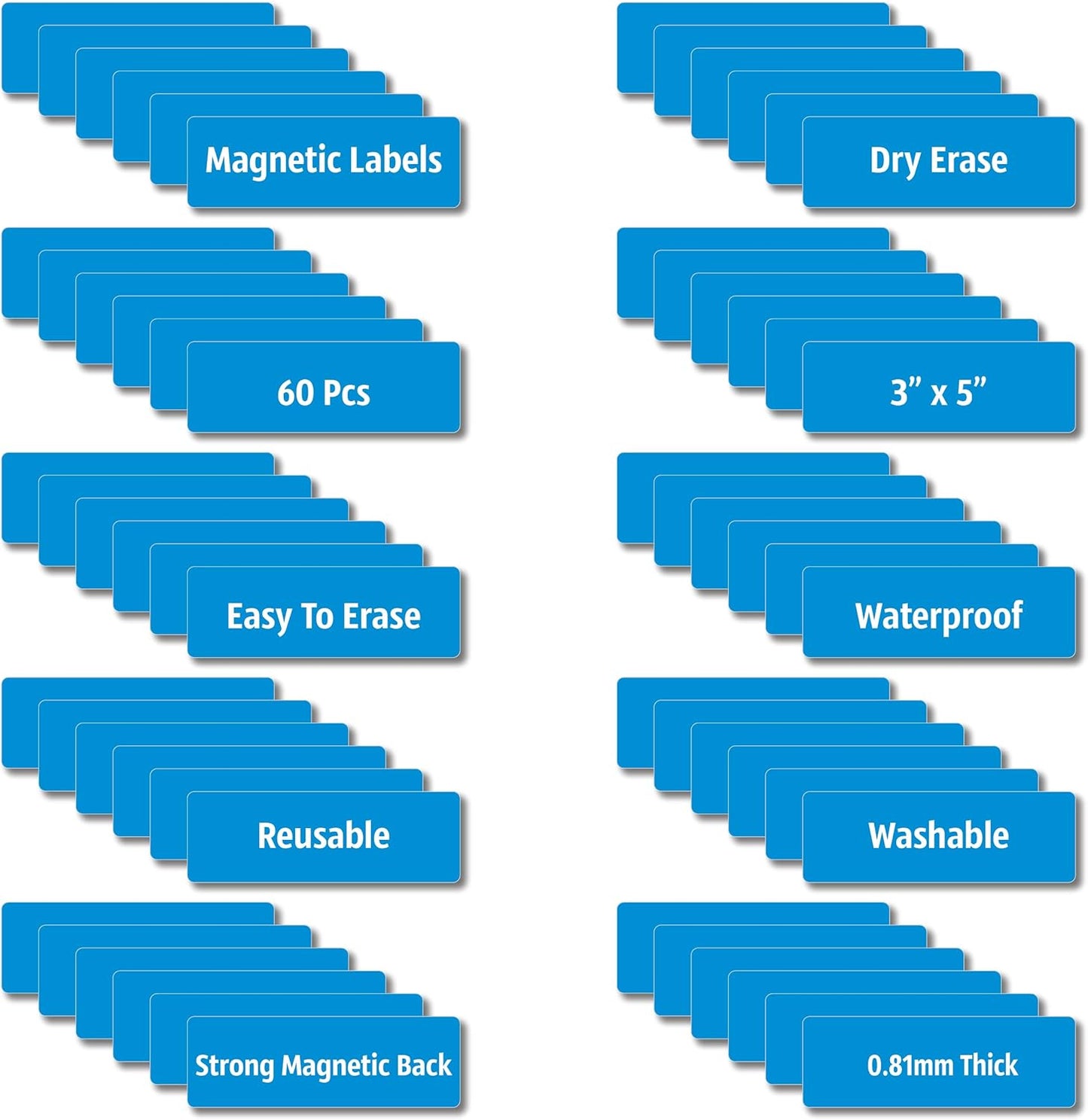 Magnetic Dry Erase Magnets Labels 3x1 inches, Reusable Name Tags, Organizing Schedules in Office/Classroom. Work on Fridge/White Board (Blue 60Pcs)