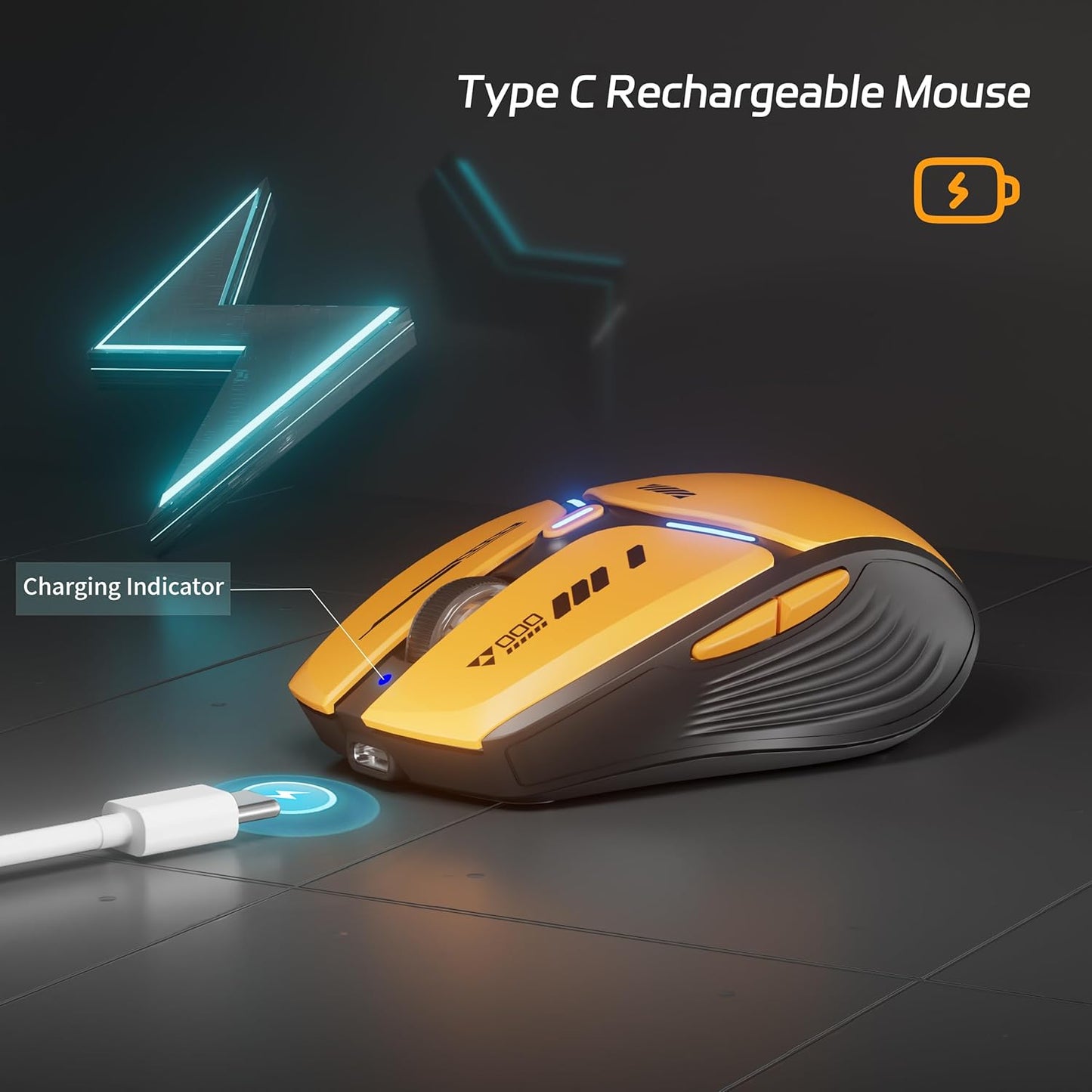 Uciefy V19 Wireless Mouse, 2.4GHz Rechargeable Mouse LED with Battery Indicator, Magnetic Computer Mice with USB Receiver & Type-C Adapter for Laptop/PC/Mac/Chromebook-Orange
