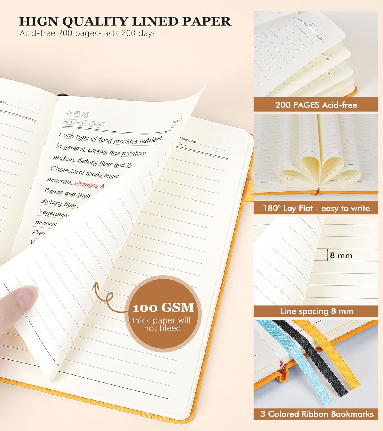 Lined Journal Notebook for Men & Women,200 Pages A5 Hardcover Leather Notebook (5.9"x8.5"), Travel Journal for Work, School, Business Writing, Note Taking, Notepad Diary (Yellow)