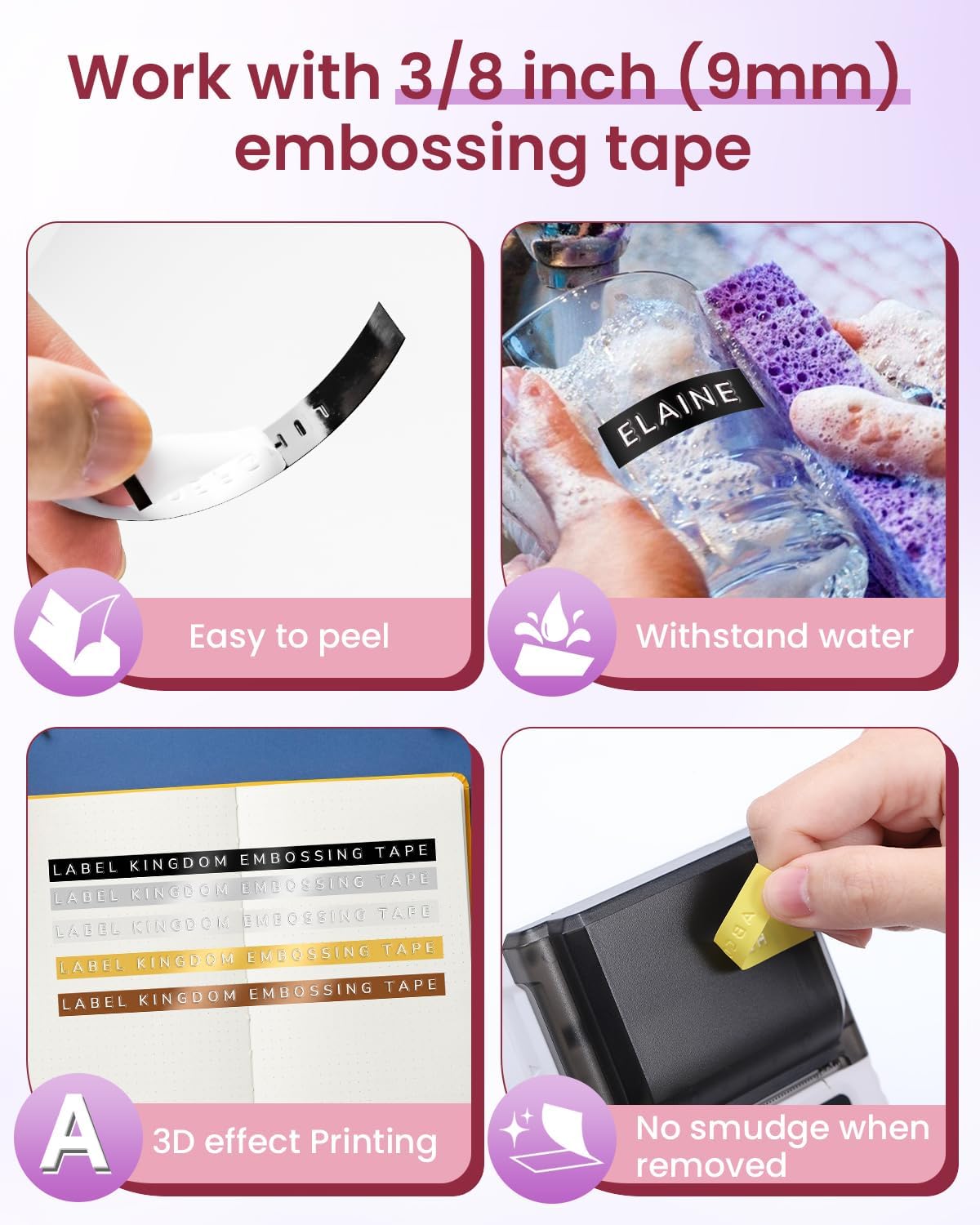 Embossing Label Maker Machine, Pink Omega S Embossed Label Maker, 3D Embossing Labeler Portable Handheld Old School Label Printer for Home Office DIY