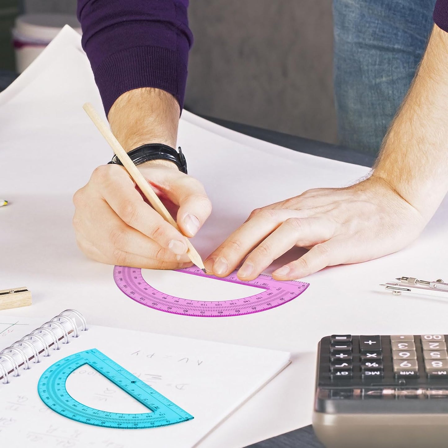 Zonon 12 Pack 6 Inch Plastic Protractor Back to School Protractors 180 Degrees Pink Blue Clear Protractors for Classroom Math Teacher Student Office Supplies