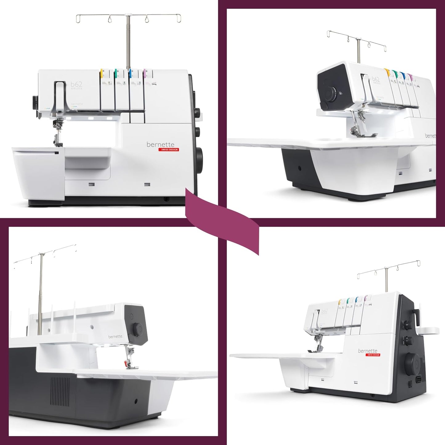 Bernette B62 Airlock Coverstitch Machine Bundle | Air Threader, Scissors, Rotary Cutter, Threads, Self Healing Foldable Cutting Mat, LED Light, Extension Table | Heavy Duty, Beginner to Professional