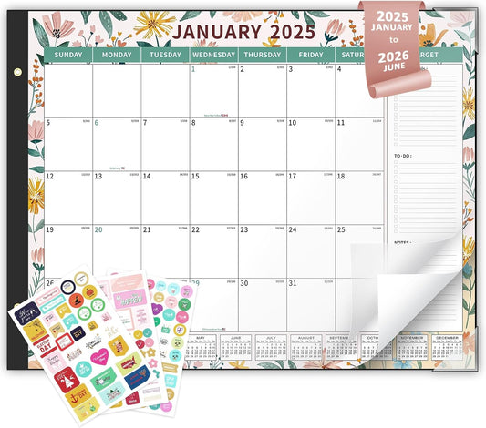 Ospelelf Desk Calendar 2025-2026 Large 22"x17" Monthly Planner Pad with Plastic Cover 18 Months Ditsy Floral