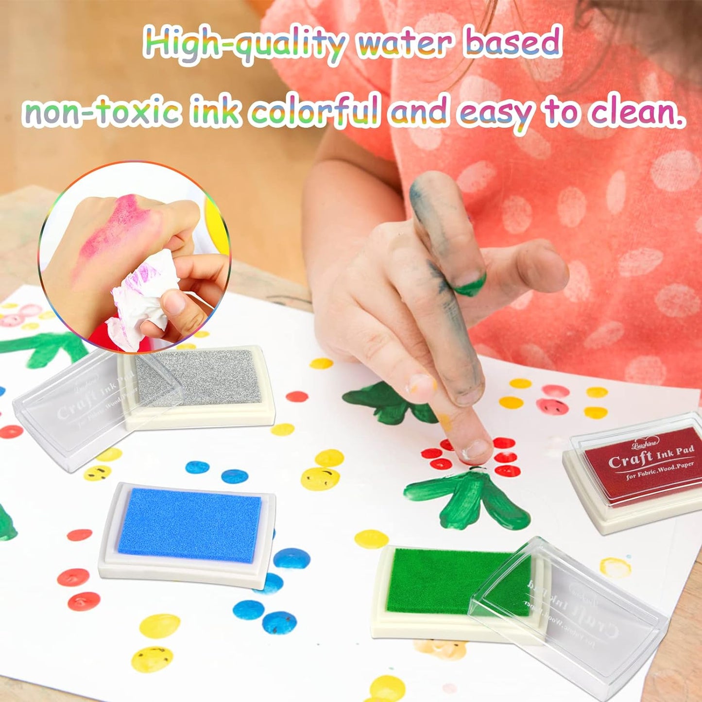 Craft Ink Pad for Rubber Stamps, Paper, Wooden, Fabric, Scrapbooking, Non-Toxic Finger Ink Pads for Kids (Red)
