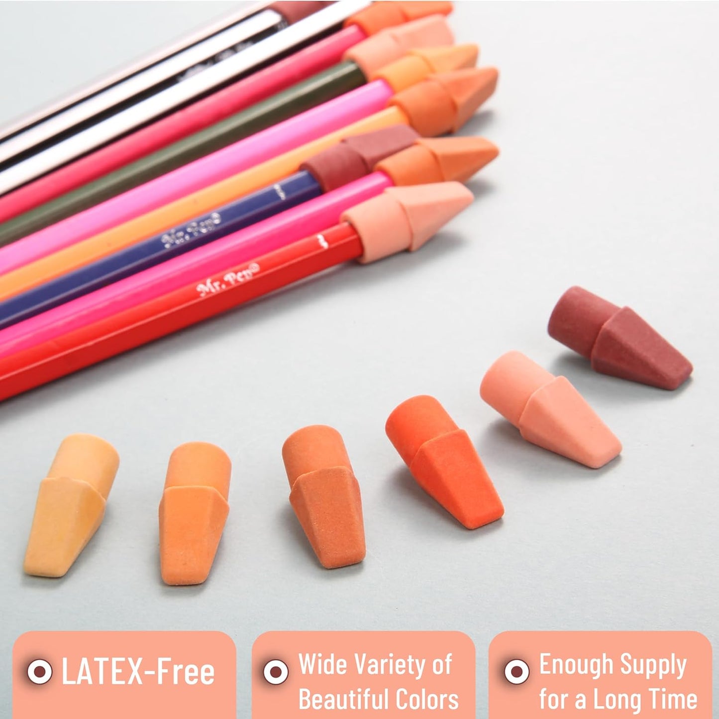 Mr. Pen- Pencil Top Erasers, 120 Pack, 6 Different Sunset Orange Colors, Latex-Free & No Smudge Pencil Eraser Tops