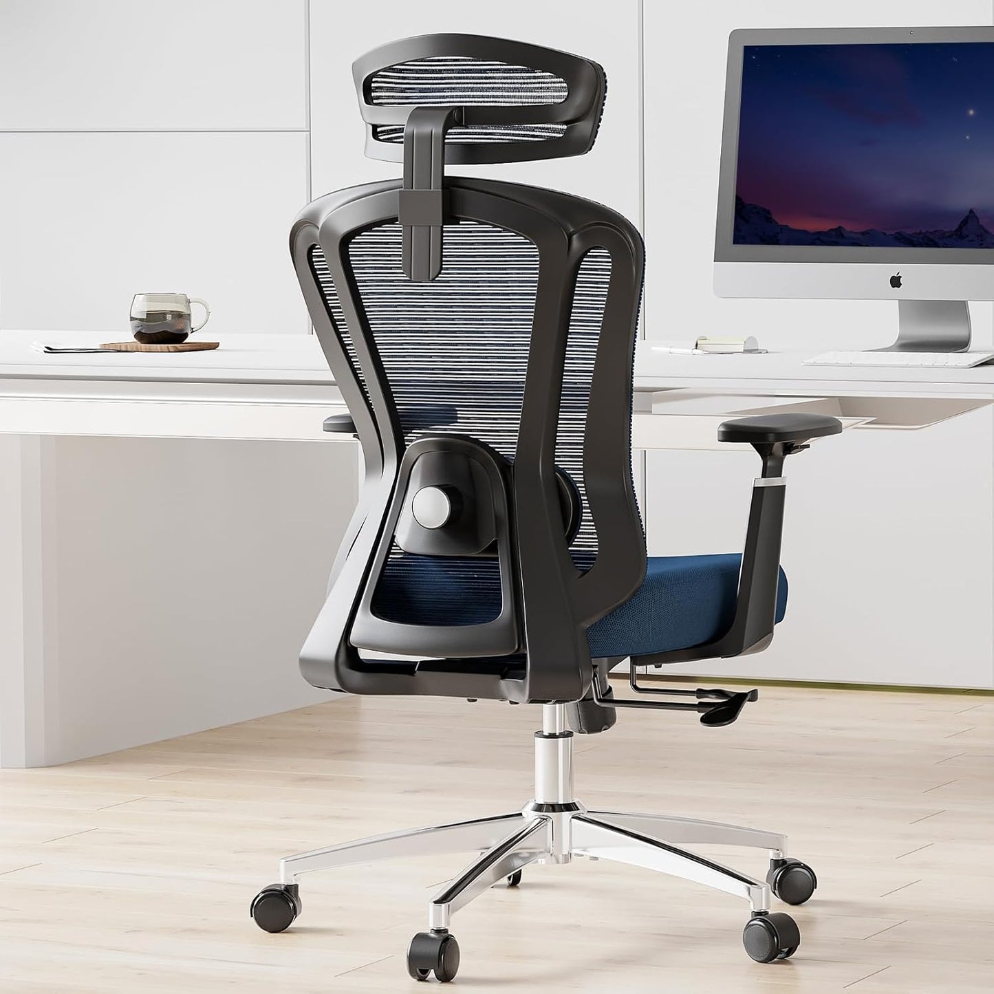 Farini Office Chair Ergonomic Desk Chair, High Back Computer Chair with Wheels, Home Sutdy Chair for Heavy People, Office Chair Adjustable Seat Depth, 3D Armrests and Adjustable Headrest, Blue