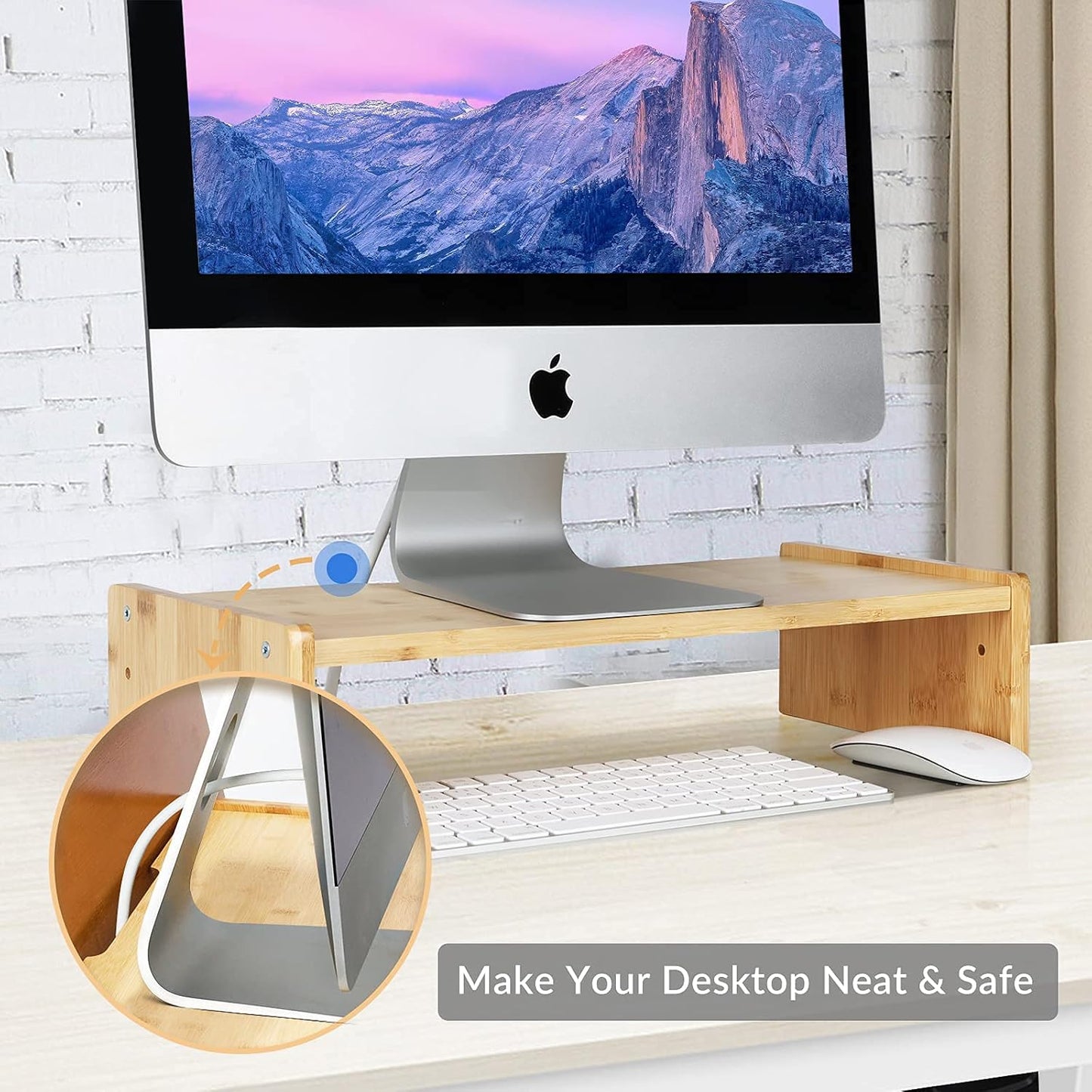 KINLINK Solid Wood Monitor Stand Riser, Monitor Riser with 2 Adjustable Height, 15.8 inch Computer Riser for Computer, iMac, PC, Printer, Computer Monitor Stand for Home & Office, Natural