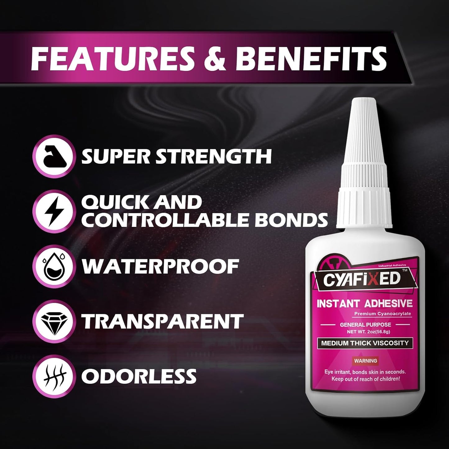 Super Glue Liquid for Plastic Ceramic Aquarium, 113.6 Gram Medium Thick All-Purpose Clear Cyanoacrylate Adhesive, Food Safe CA Glue for Wood 3D Print Model Shoe Leather Glass Metal Rubber Craft