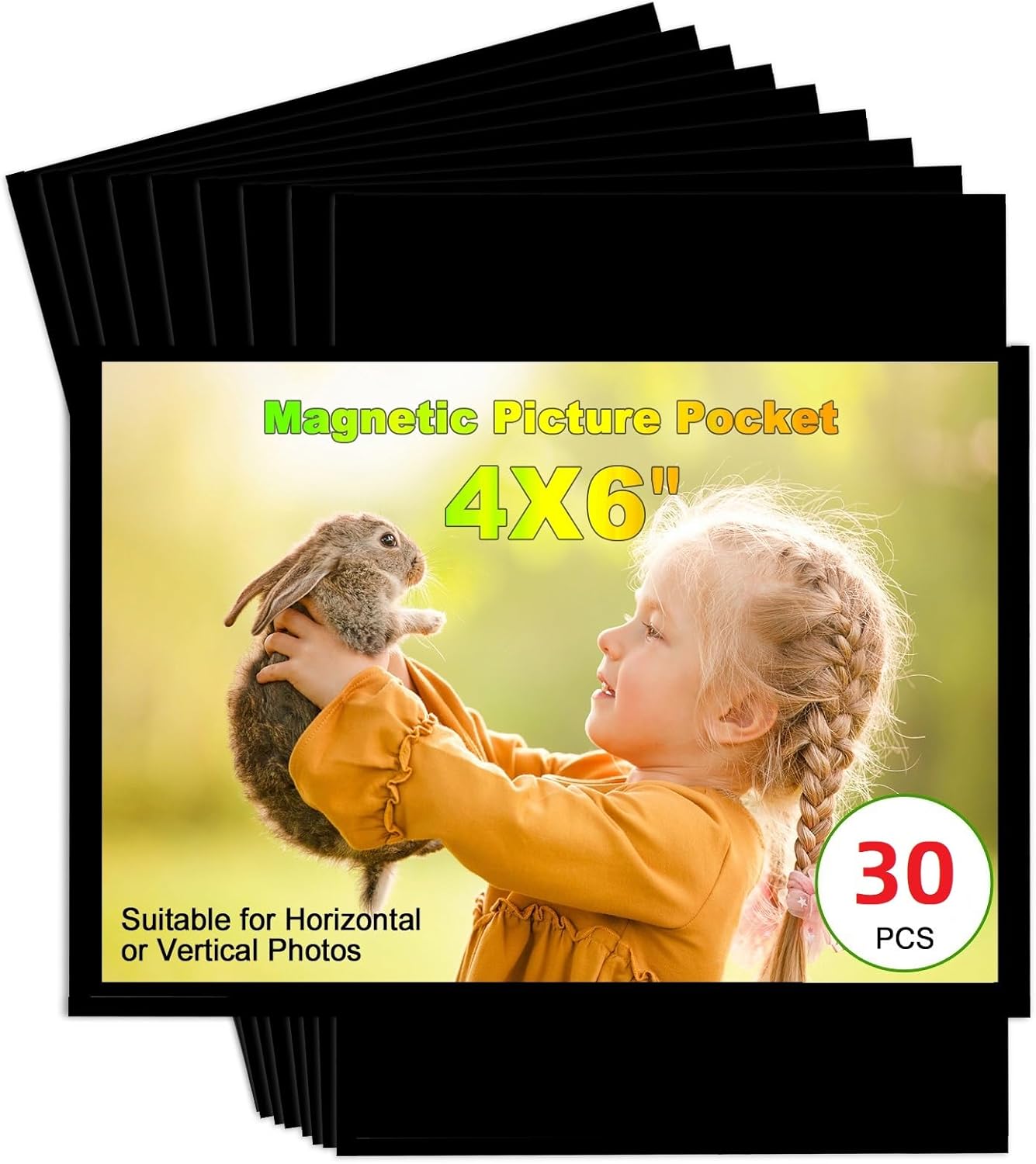 Black Magnetic Picture Frame 4X6 for Refrigerator-30 Pack,Black Photo Magnets Sleeves