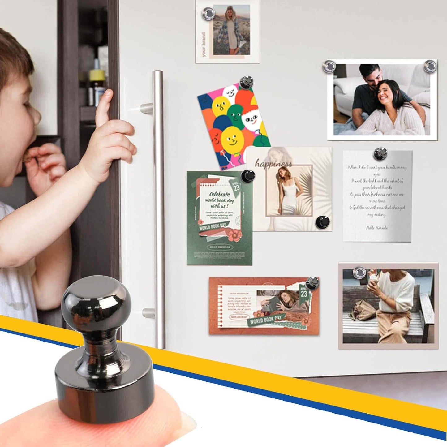 Black Fridge Magnets, Small and Strong Refrigerator Magnets for Whiteboard, Push Pin Magnet s for Classroom, Kitchen Accessories, Dry Erase and Map, Magnetic Decorative Magnets