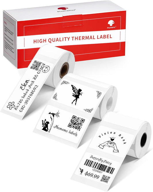 Phomemo Labels Set, M220 M110 M108 M250 M260 M150 M221 M120 M200 Label Maker Tape,Black on White Thermal Paper Self-Adhesive Stickers, Include 1.57'' x 1.18'',1.96'' x 1.18'',1" x 2-5/8"