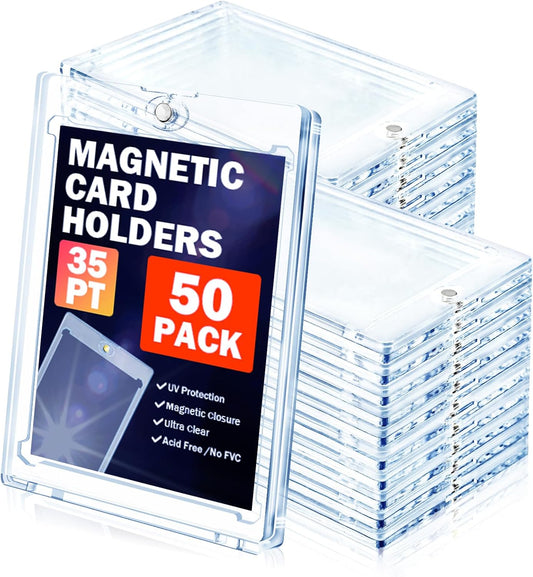 50ct Magnetic Card Holder for Trading Cards, 35 PT Clear Trading Card Sleeves, Hard Plastic Baseball Card Protectors, for Collectible, TCG, MTG, YUGIOH, Football, Sports Cards