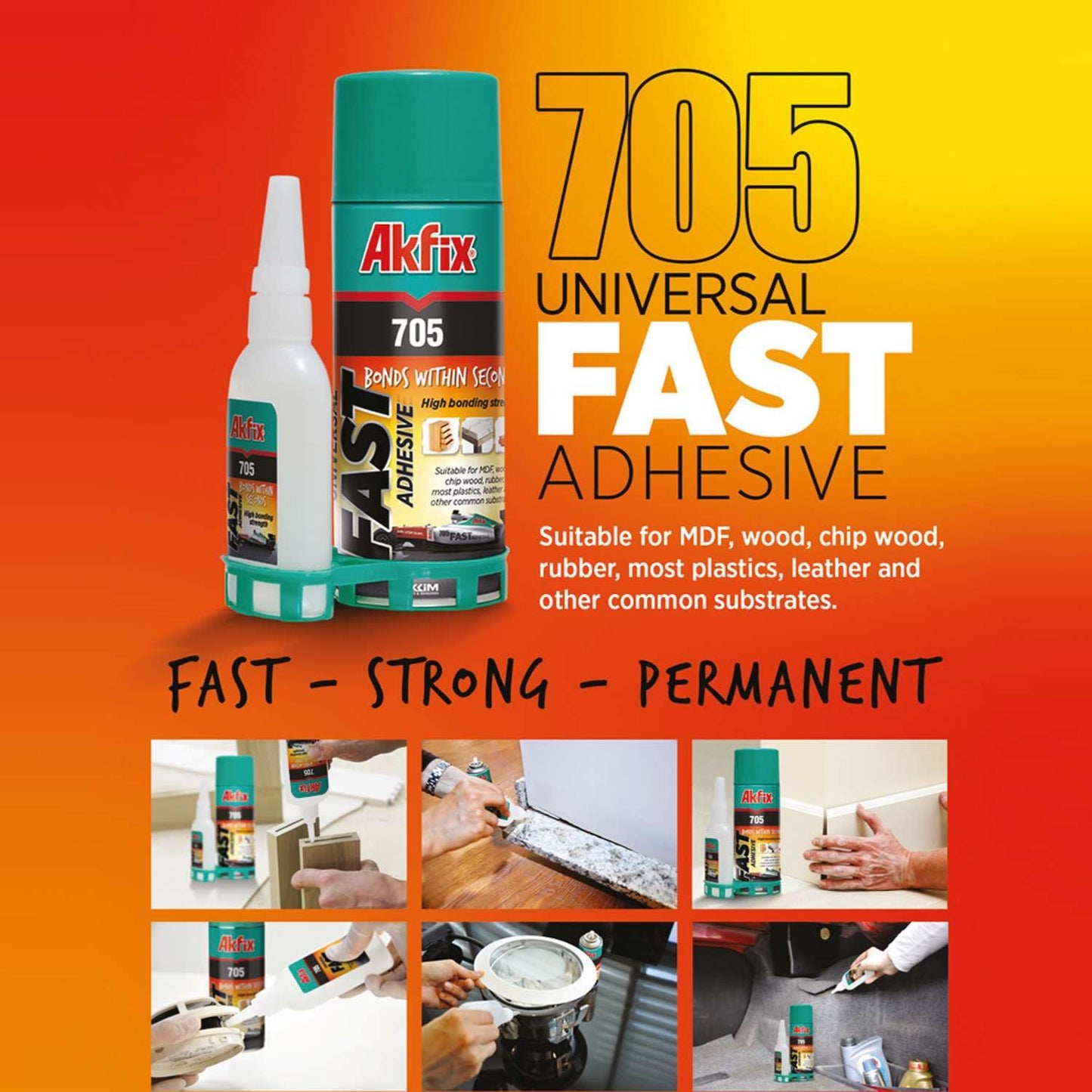 Akfix 705 Fast Adhesive CA Glue (3x0.7 oz.) with Activator (3x3.38 fl.oz.) - Cyanoacrylate Glue, CA Glue with Activator, CA Glue for Woodworking, Crazy Glue for Crafts, Hobbies and DIY- 3 Pack