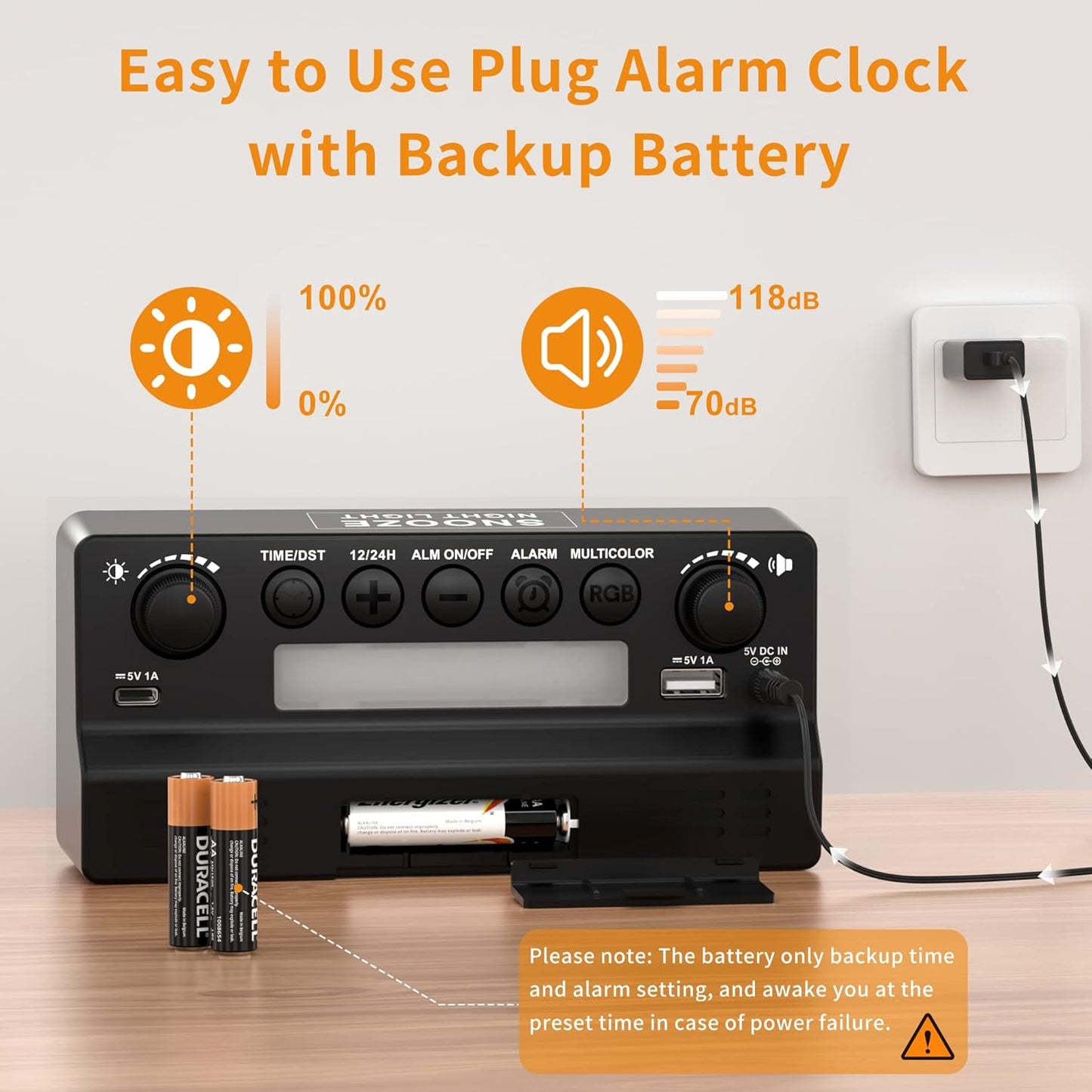 PPLEE Digital Alarm Clock with RGB Night Light - Color Changing LED Display, Large Easy-Read Number, Adjustable Brightness&Volume, USB-C Charging, Snooze, 12/24H, Bedside Clock for Kids Adults Elderly