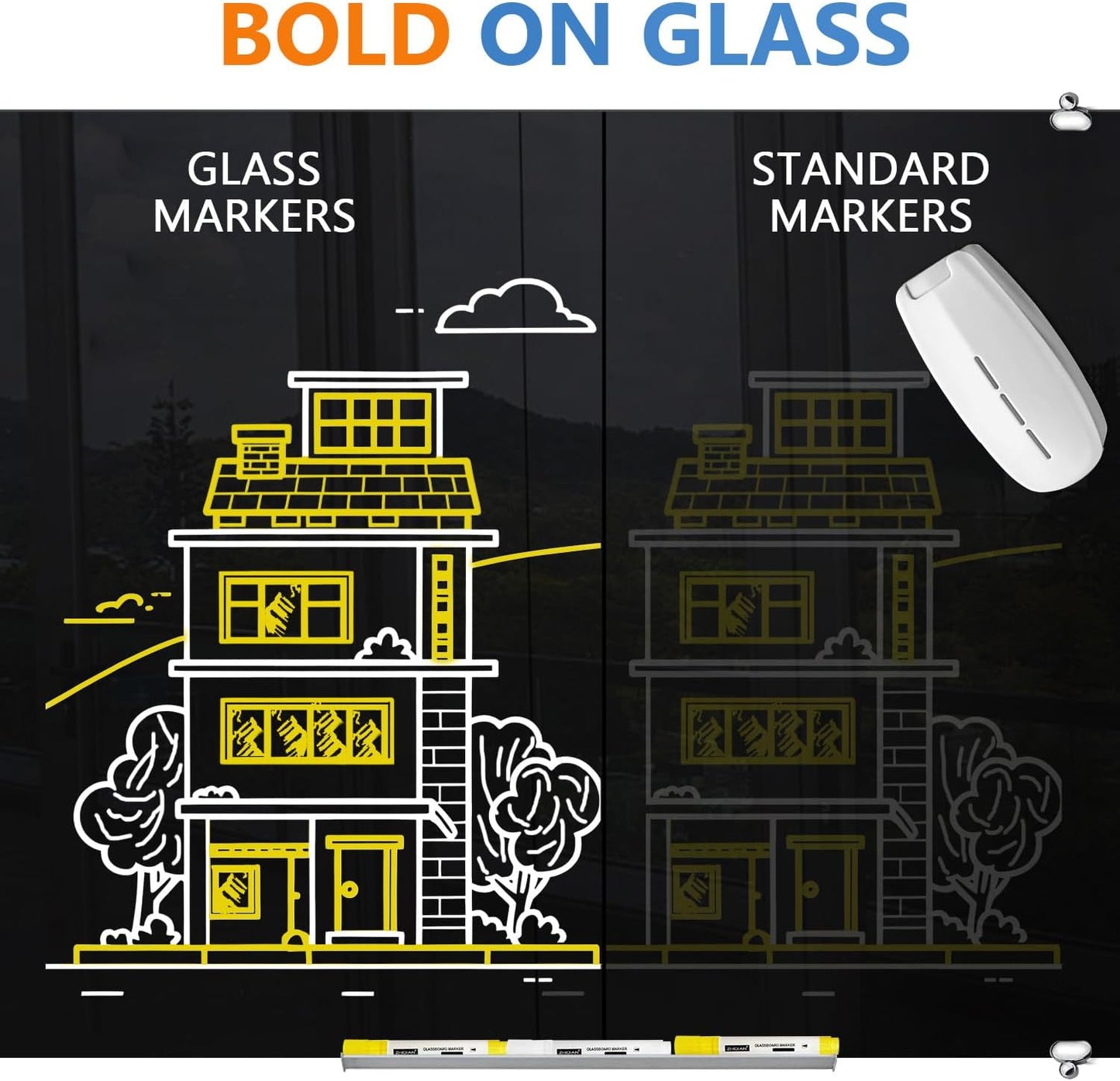 White Dry Erase Markers for Black Glass Board, 2-in-1 Premium Reversible Dual Tip - Bullet & Fine Point, Erasable Blackboard Chalkboard Liquid Chalk Markers Pens, 10 Pack