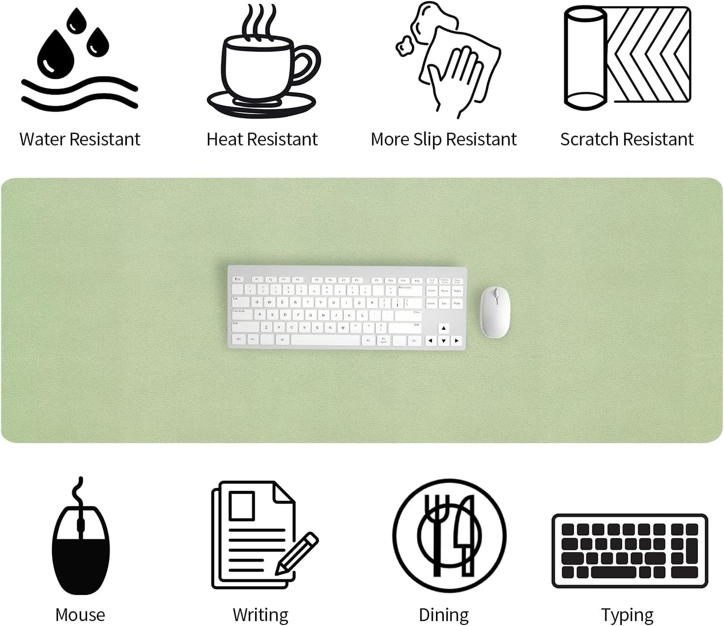 Bloss 47.2" x 16.9" Large Desk Mat, Leather Mouse Keyboard Pad, Non-Slip Writing Pad, Desk Protector for Office, Home - Light Green