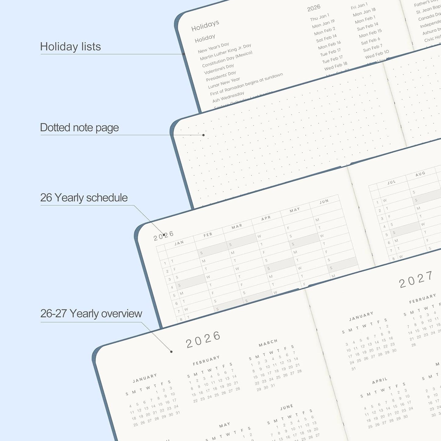 And Per Se 2026 Planner-Daily, Weekly & 15-Monthly Leather Hardcover Planner, 5.7" x 8", Daily Schedule, Monthly Tabs, 100 GSM Thick Paper, Back Pocket(Dark Blue)