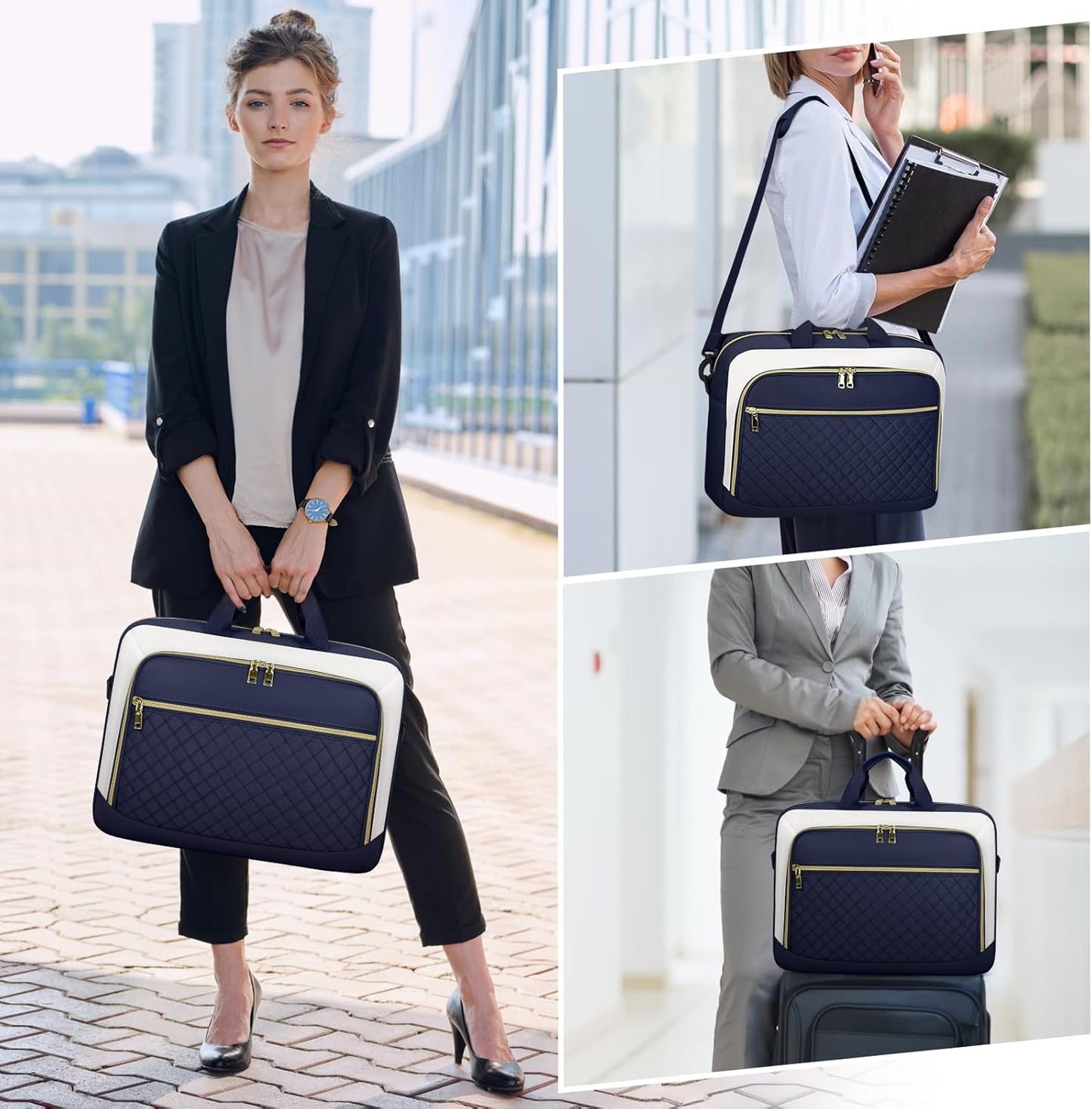 NEWHEY Laptop Bag 17.3 Inch Laptop Briefcase for Women Men Waterproof Shoulder Messenger Bag Large Computer Bag for Business Office Work College, Blue&Beige