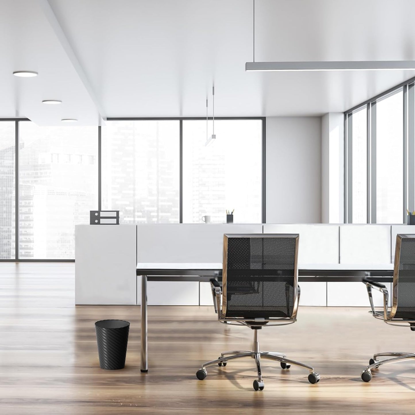 Bathroom Trash Can, 8 Pack 1.8 Gallons Small Trash Can with Trash Bags, Bathroom Garbage Can, Plastic Trash Bin, Round Waste Basket for Living Room, Bedroom, Office, Kitchen, Compact Space (Black)