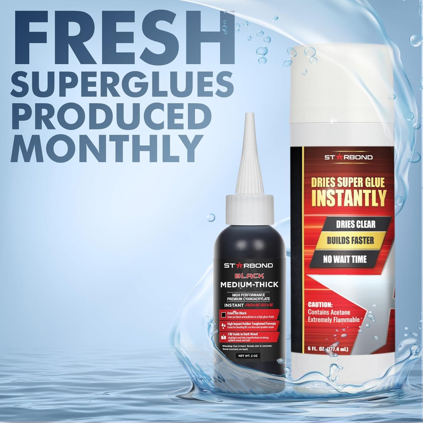 STARBOND 2 oz Black Medium-Thick Premium CA Glue, 6 oz Aerosol Accelerator Bundle, Cyanoacrylate Adhesive Super Glues, for Woodworking, Wood Knots and Voids, Woodturning, Guitar, Hobby