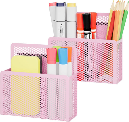 Magnetic Dry Erase Marker Holder, Mesh Pen Holder for Whiteboard，Magnet Pencil Organizer Storage for Refrigerator Locker Accessories Organizer for Home, School and Office(Pink)