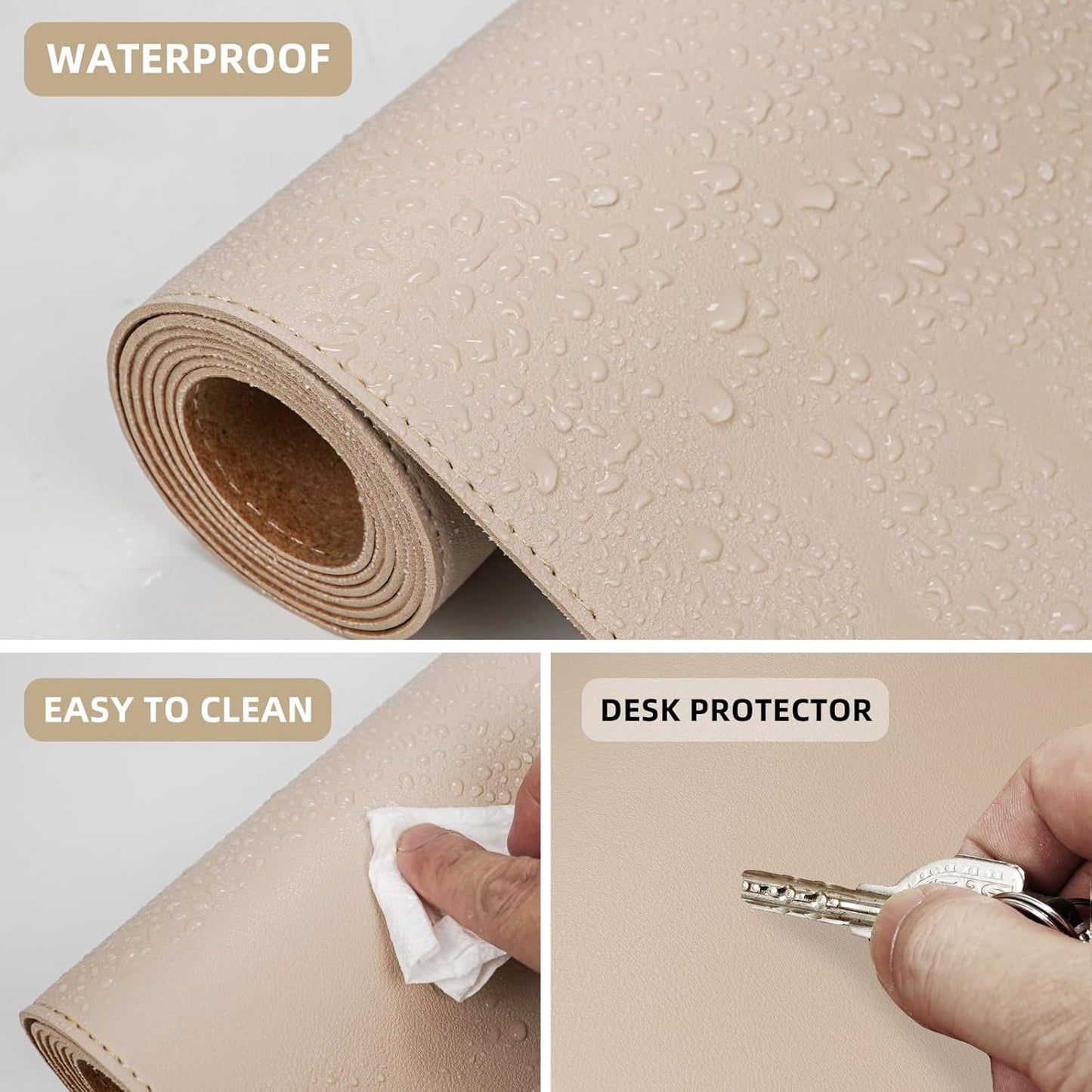 AFIING Leather Desk pad Protector, Large Non-Slip Office Desk Mat with Natural Cork & PU Leather, Waterproof Writing Mouse Pad for Office and Home (31.5in*17in,Beige)