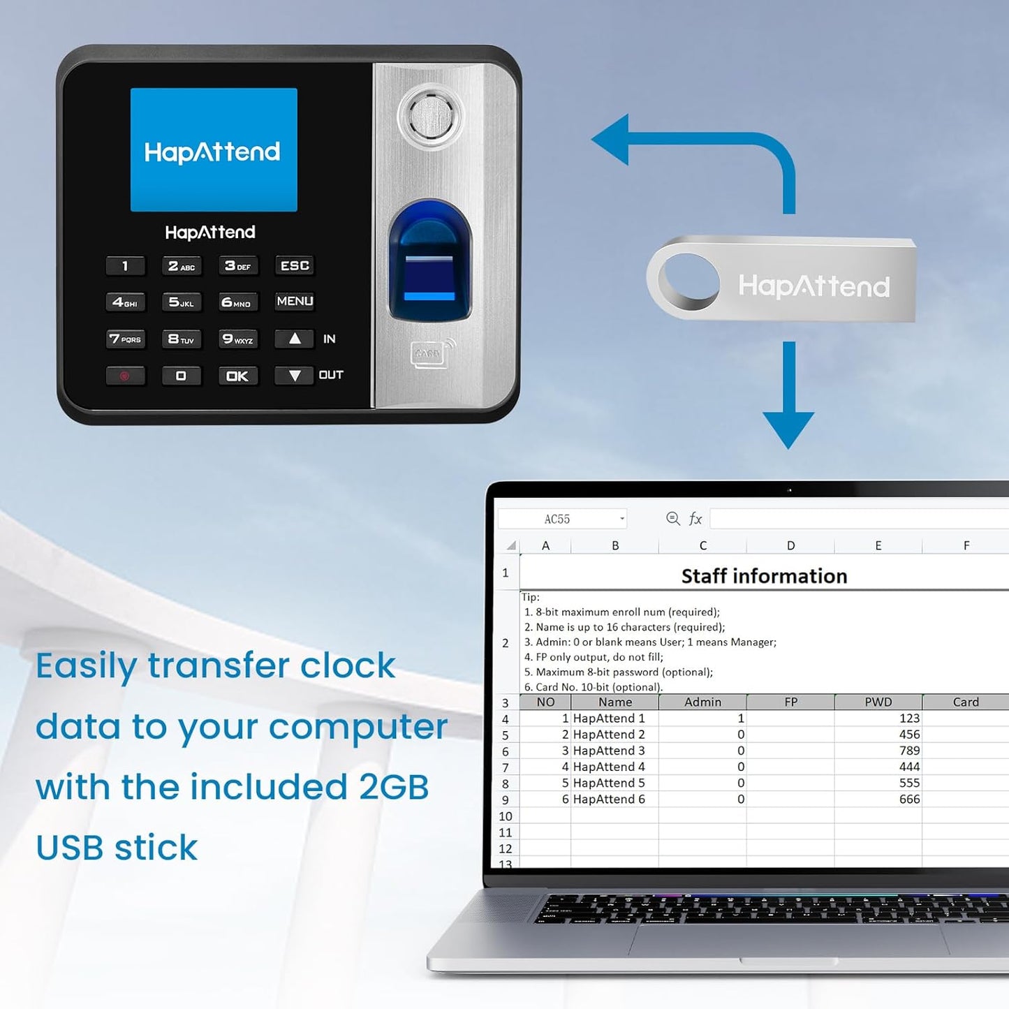 Time Clock - Fingerprint Time Clocks for Employees Small Business Automatic Calculate Hours, H1 Standalone Offline Biometric Clock in Machine for Employees with 5 RFID Cards (0 Monthly Fees)