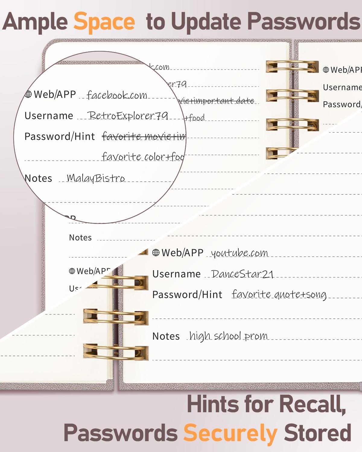 WEMATE Password Book with Alphabetical Tabs, Spiral Password Keeper Book for Seniors, Internet Password Notebook Password Journal Logbook Log in Detail, Small – 4.7''x 6'' (Dusty Rose)