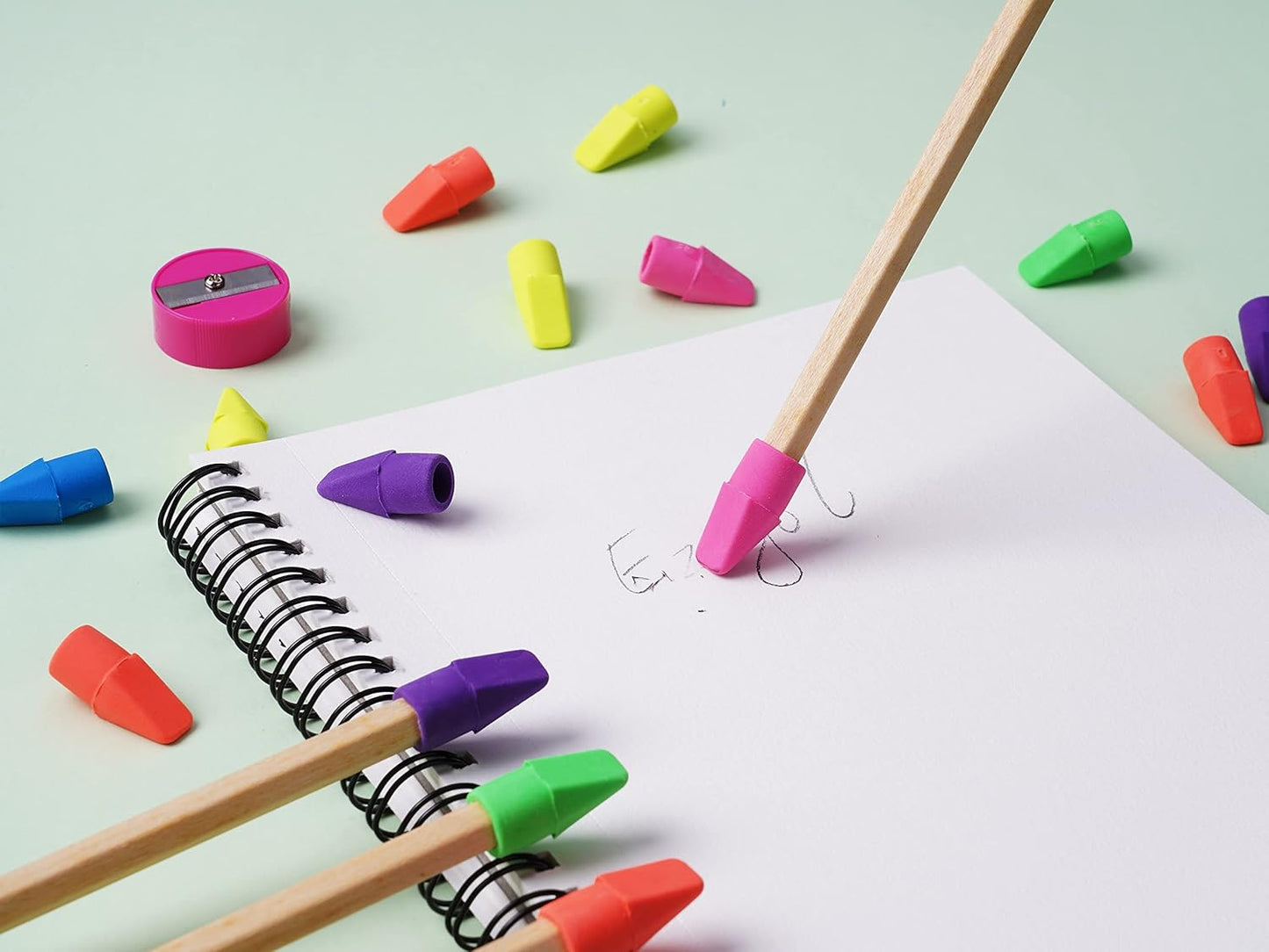 Pencil Erasers Caps Bulk, Ezzgol 128 Pcs Pencil Top Erasers Cap, 6 Assorted Colors Arrowhead Caps Erasers Latex Free Pencil Eraser Toppers for Kids Teachers