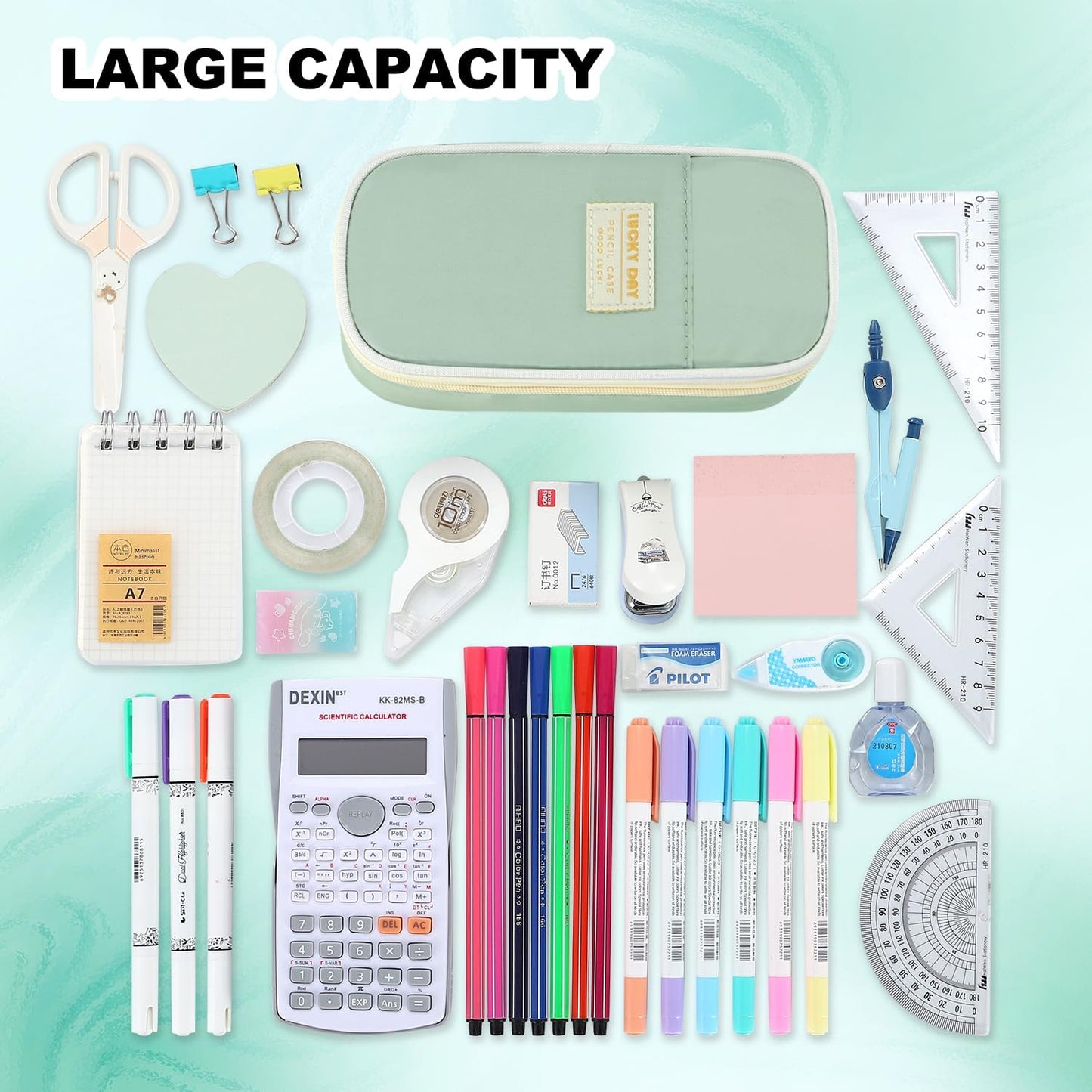 Pencil Case for Girls Kids Teens Adults Big Pencil Bag with Zipper Big Pen Pouch Large Stationery Pen Case Organizer for School Green
