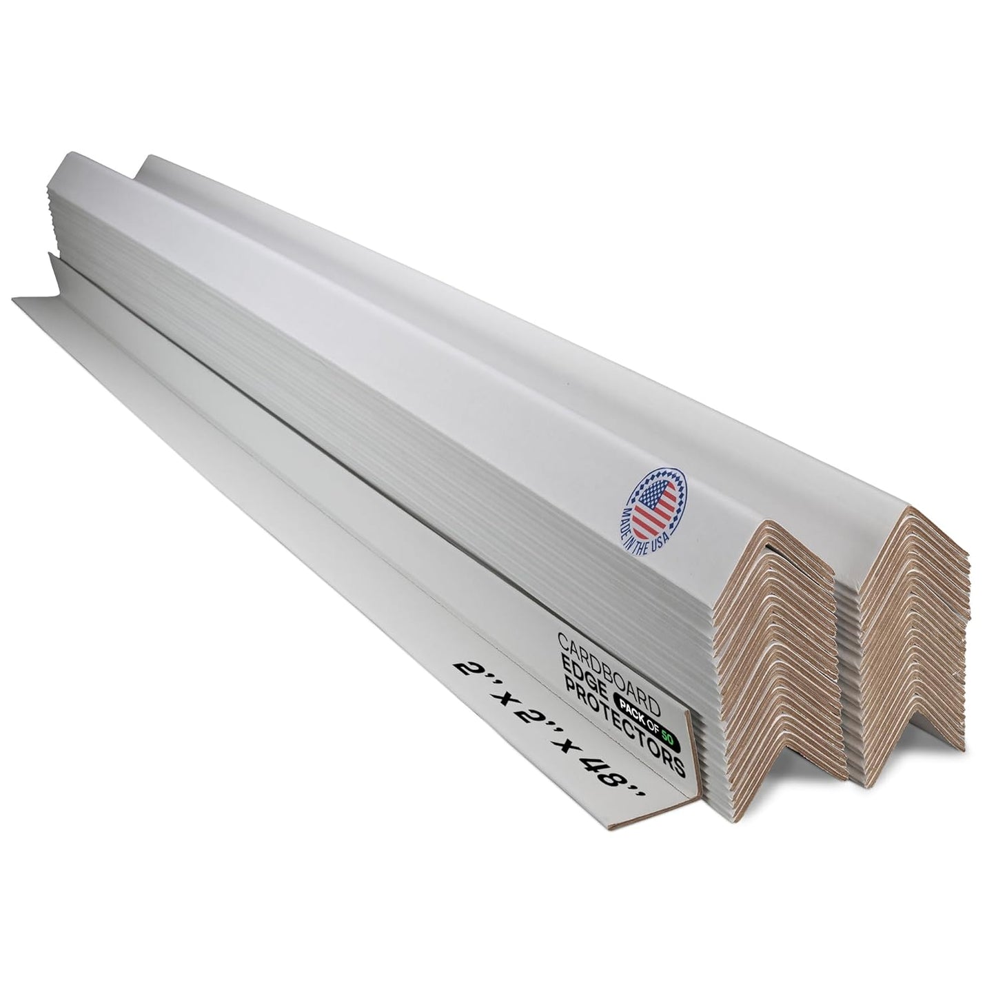 IDL Packaging - CEP-48-M Cardboard Edge Protector 2” X 2” X 48”, Pack of 50 – V-Board Reinforced Cardboard Corners for Shipping – White Kraft Cardboard Corners for Packing – Moving Corner Protectors